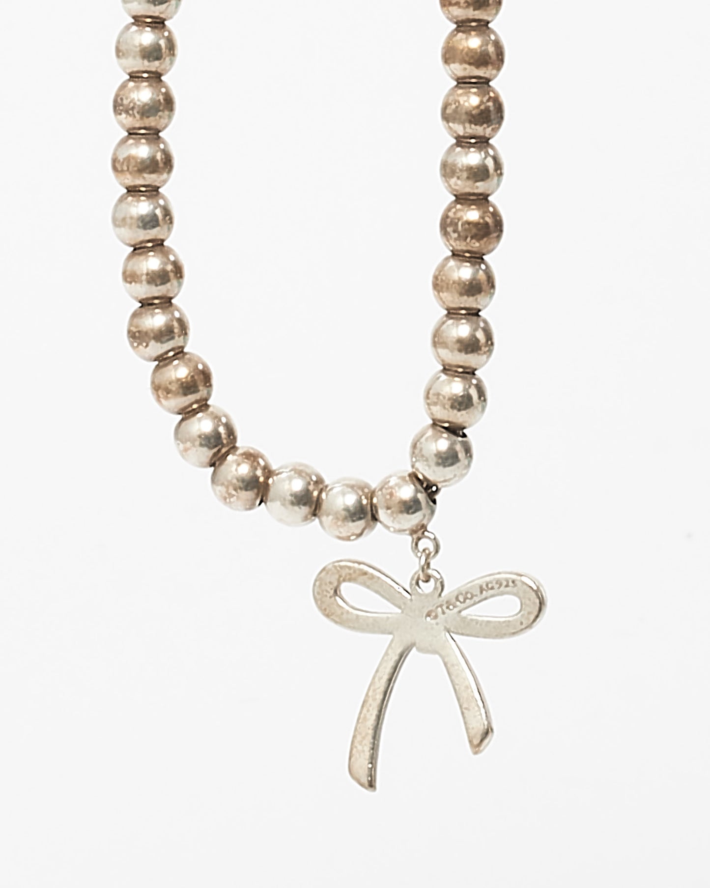 Tiffany & Co. Sterling Silver Beaded Bow Charm Bracelet