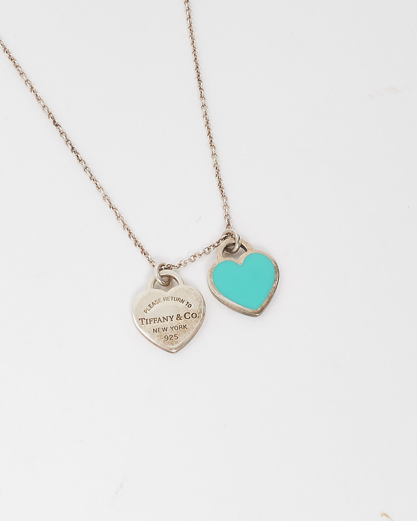 Tiffany & Co. Silver Mini Tiffany Blue Double Heart Tag Pendant Necklace