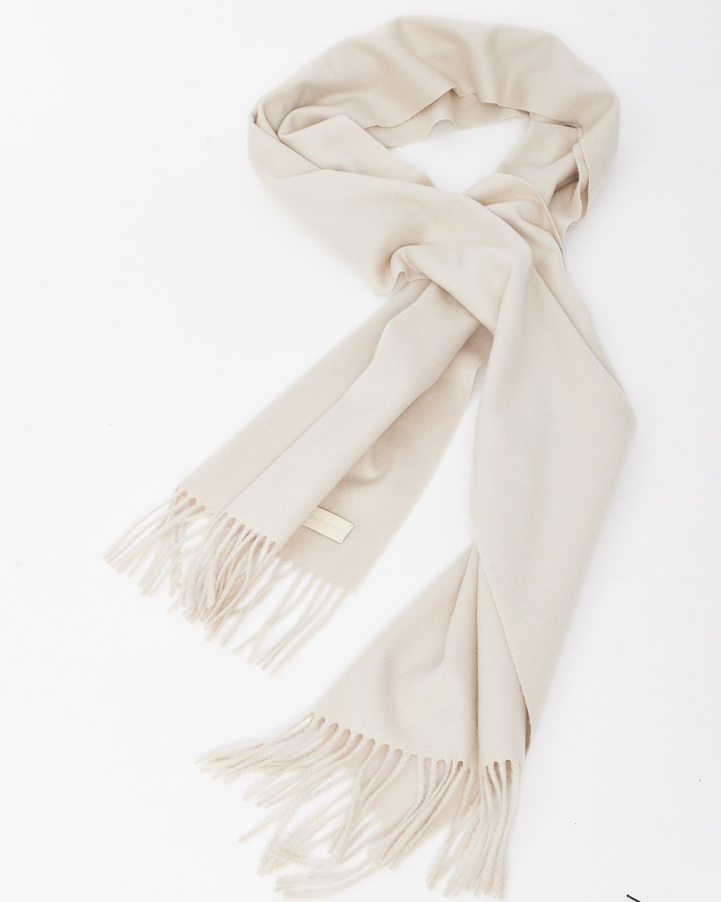 Saint Laurent Ivory Cashmere Jacquard Logo Fringe Signature Scarf