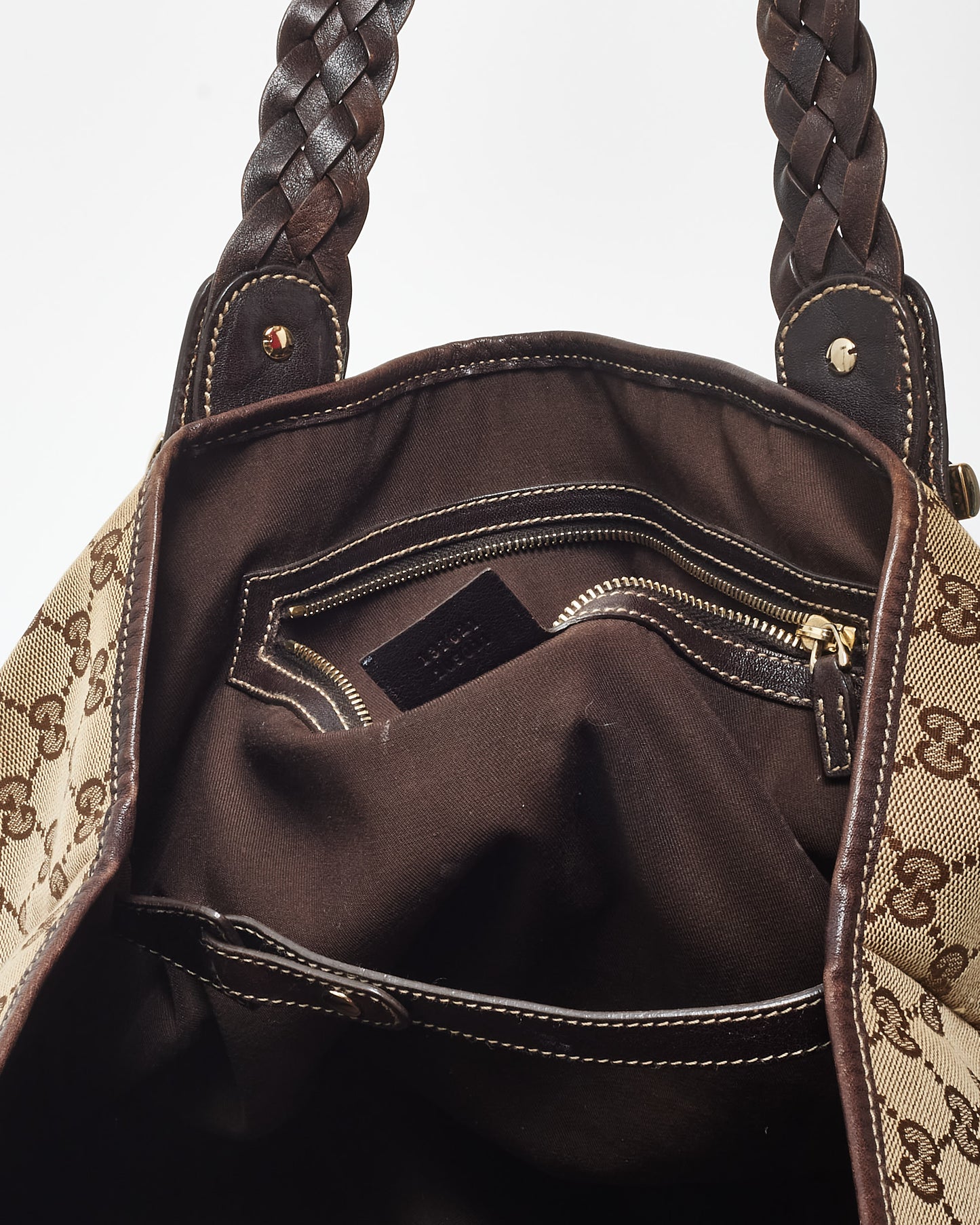 Gucci Vintage Brown Monogram Canvas & Horsebit Hobo Bag