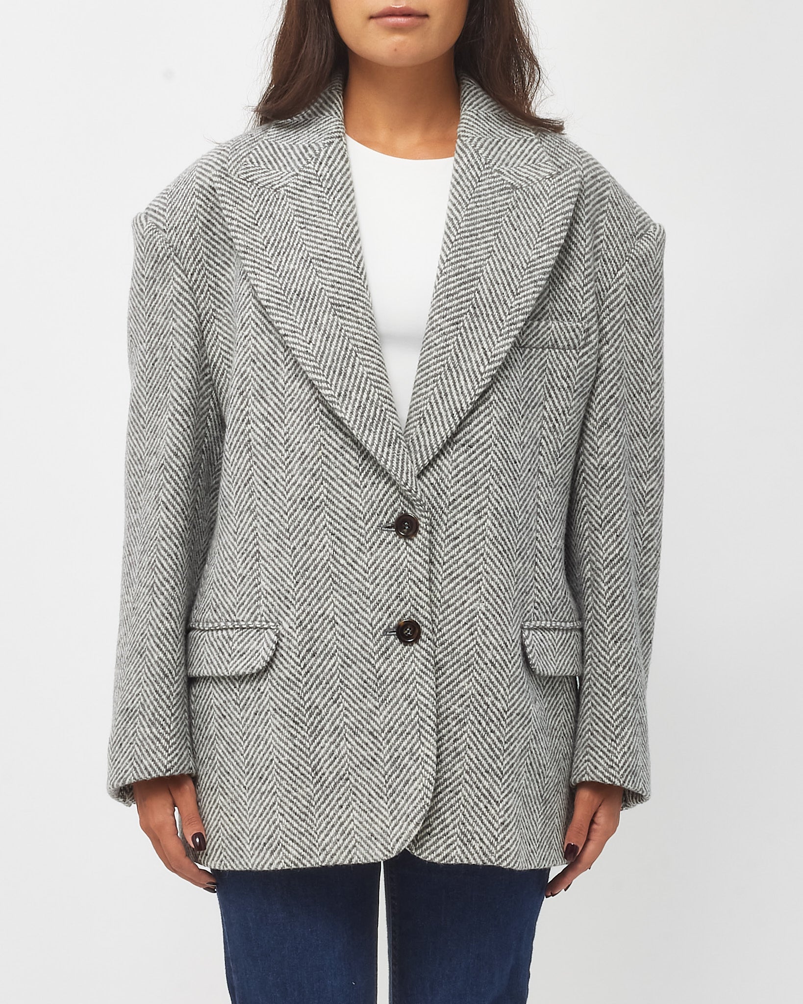 GUCCI ウール ジャケット 44 グレー コレクション 2007AW 美品 Buy Gucci Grey Chevron Wool Blazer Coat - 44/US L - Authenticated