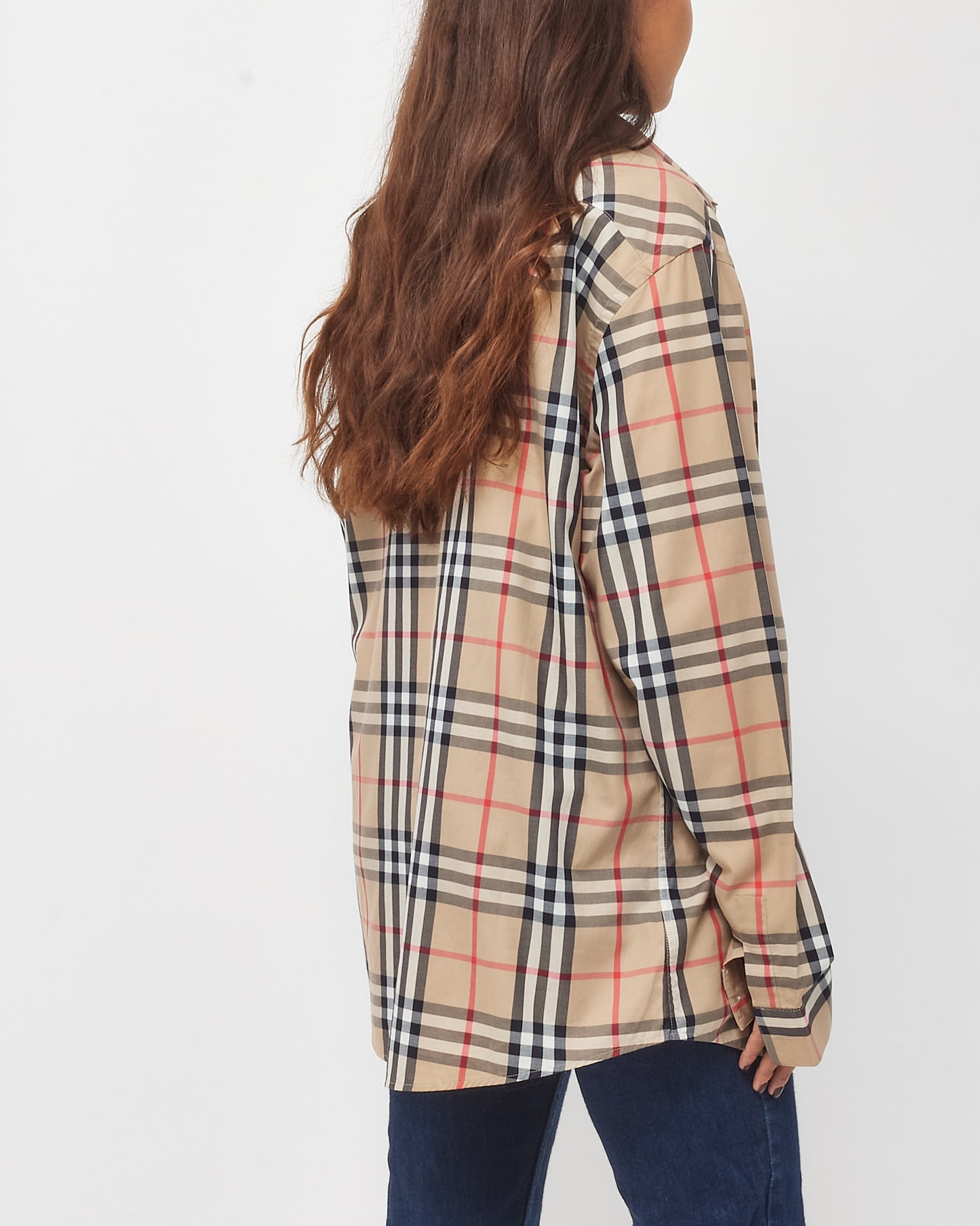 Burberry Men's Beige Classic Check Long Sleeve Button Down Shirt - L