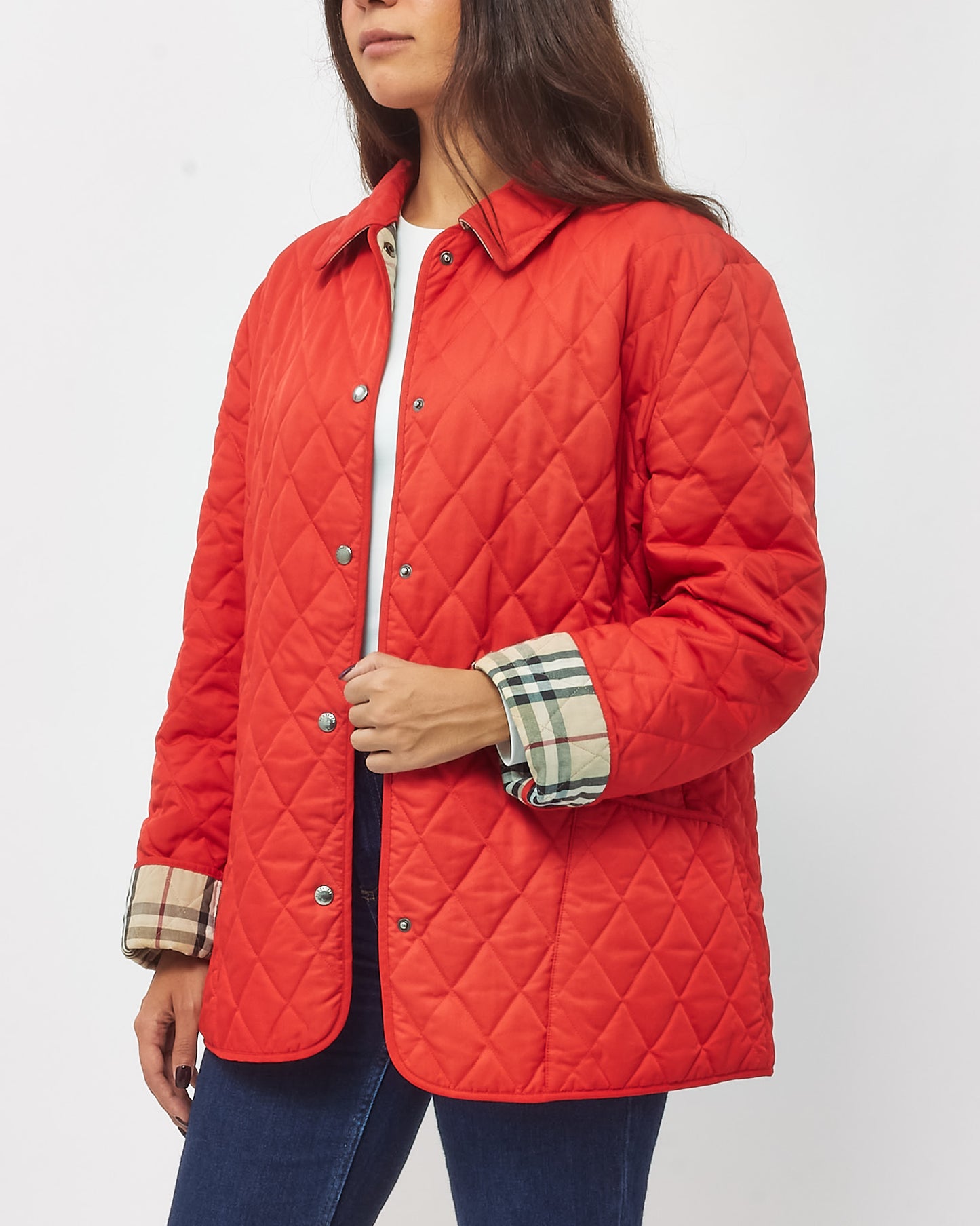 Burberry Red Cotton Padded Quilted Lightweight Jacket - L