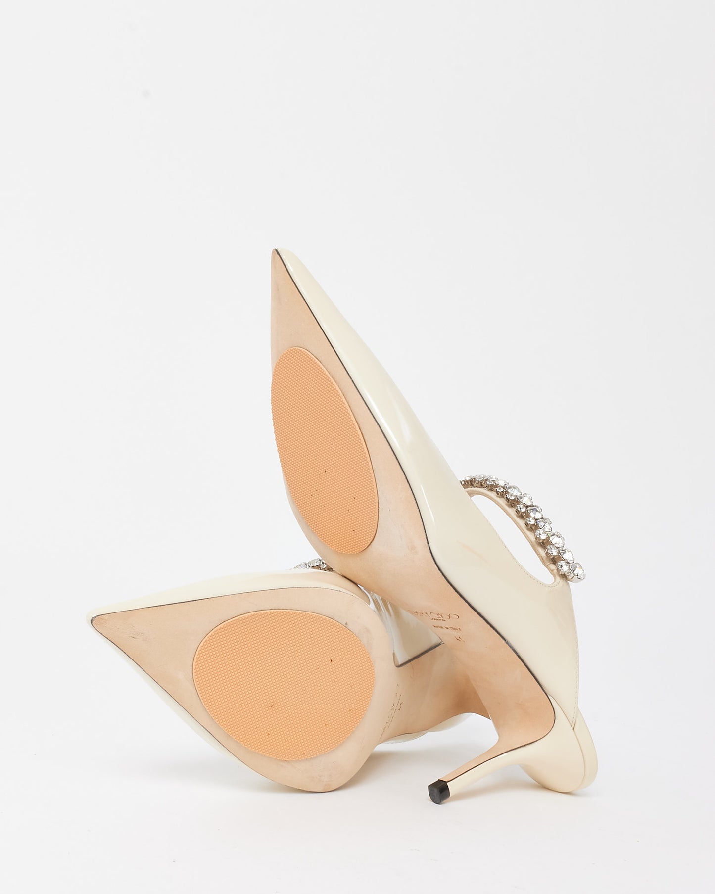 Jimmy Choo Linen White Patent Leather Crystal Bing 65mm Heeled Mules - 41