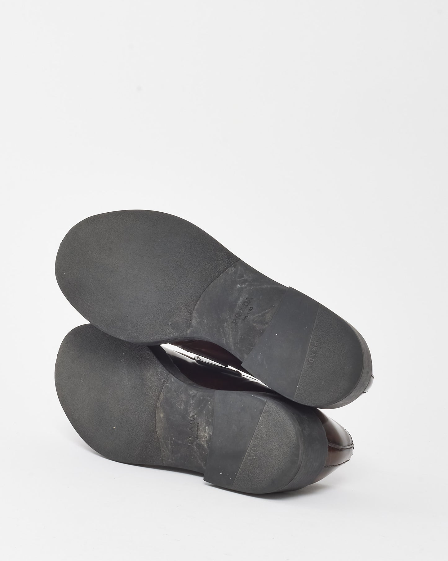 Prada Brown Brushed Leather Chocolate Logo Loafers - 40.5