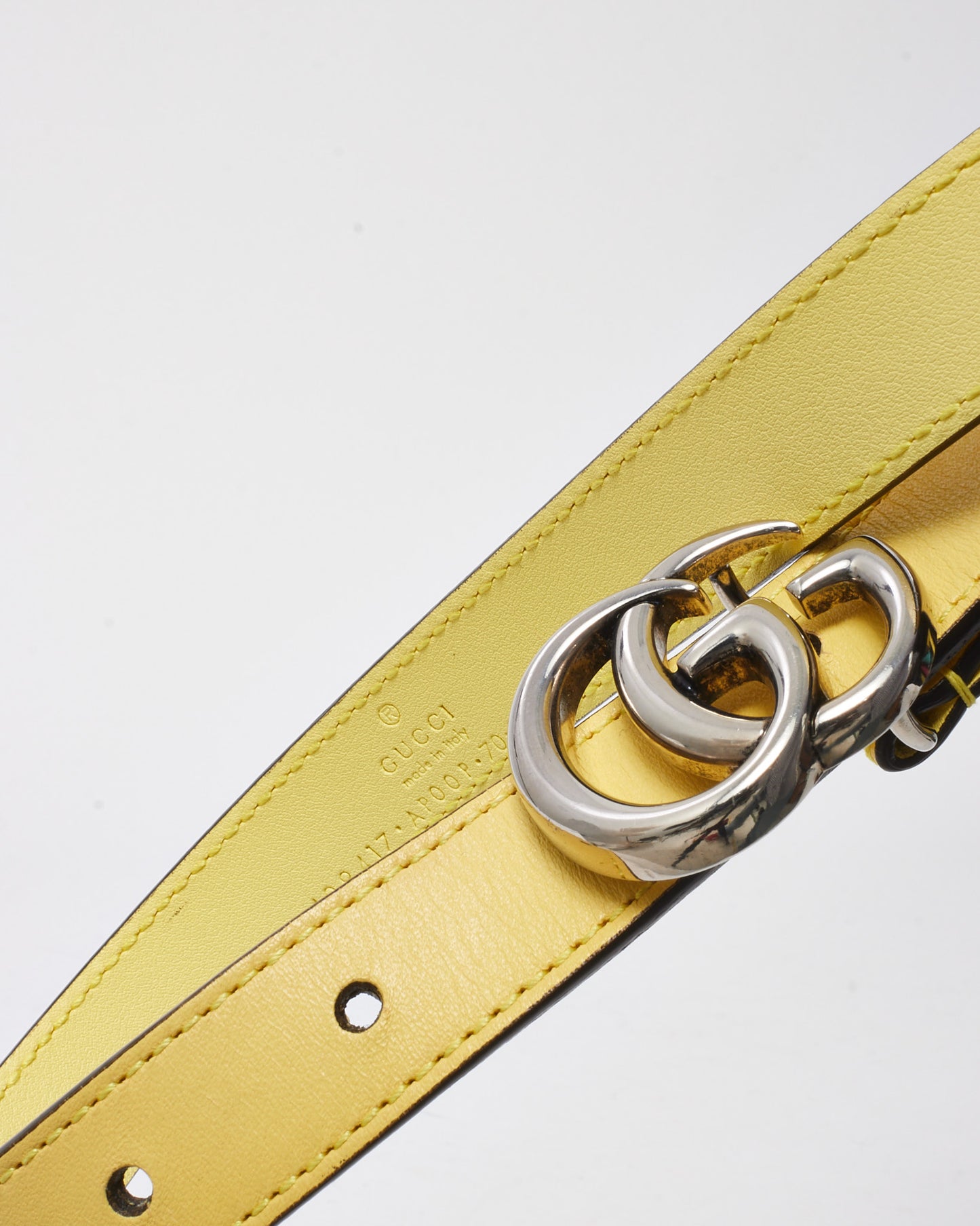 Gucci Yellow Leather Thin GG Marmont Belt SHW - 70/28