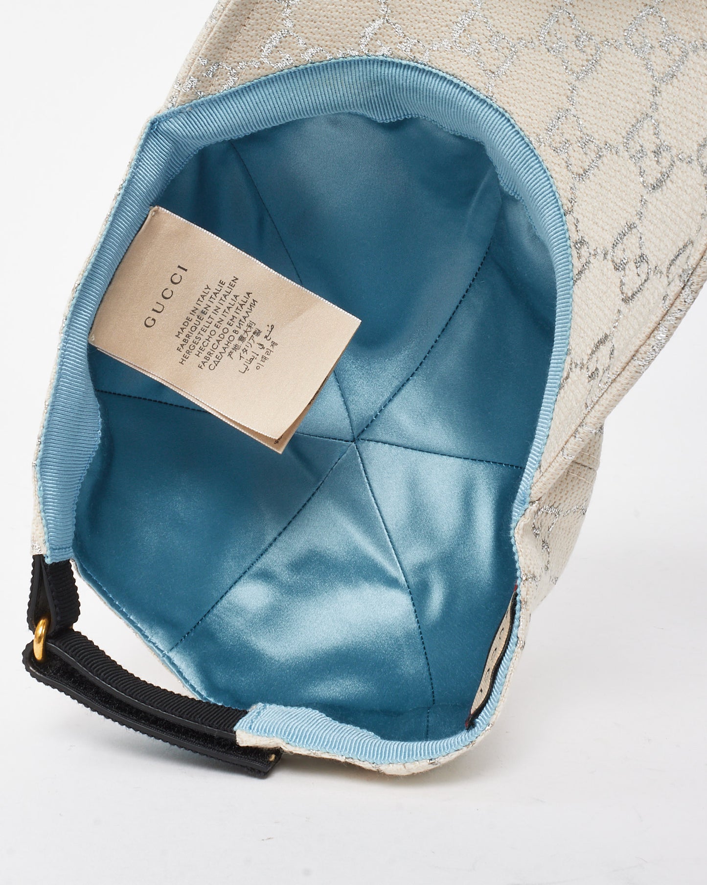 Gucci Neutral Beige Canvas Siver Lame GG Monogram Rush Baseball Cap - S