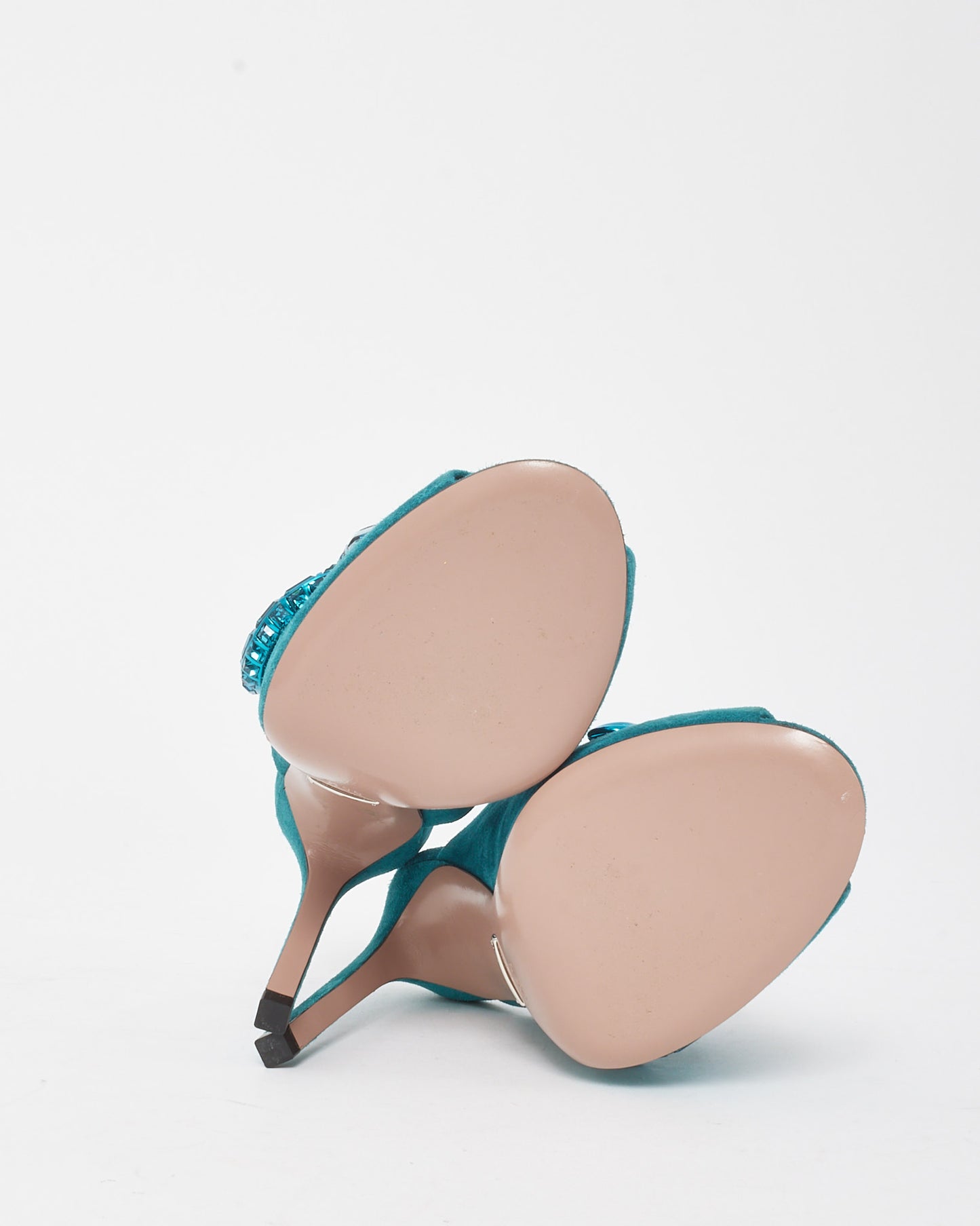 Gucci Turquoise Suede Maxime Crystal Horsebit Mule Heels - 35.5