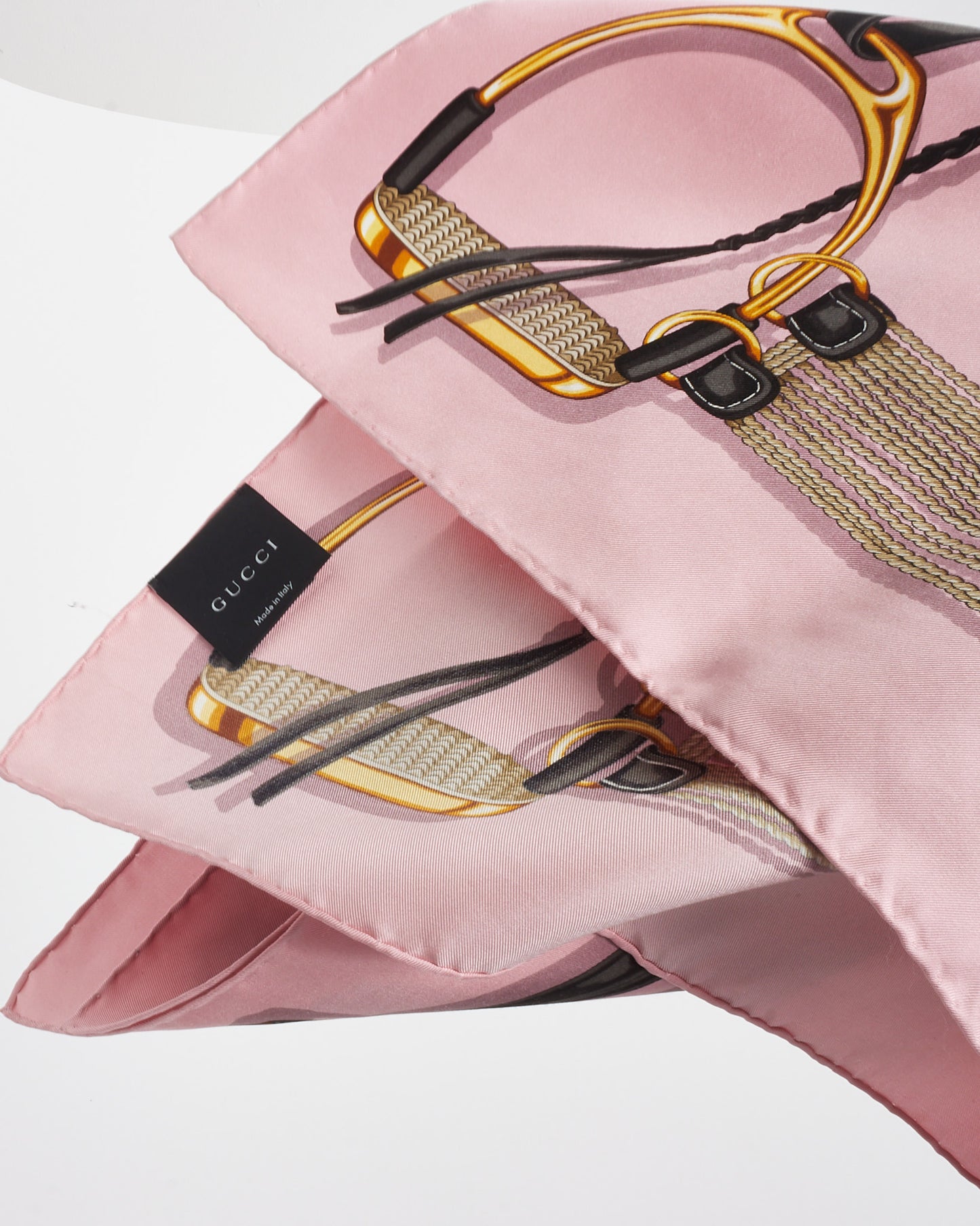 Gucci Pink/Black/Multi Horsebit Motif Silk Square Scarf