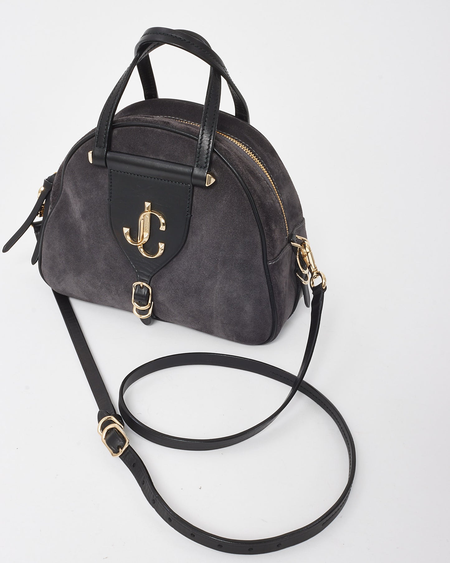 Jimmy Choo Grey (Dust Black) Suede Small Varenne Bowling Bag