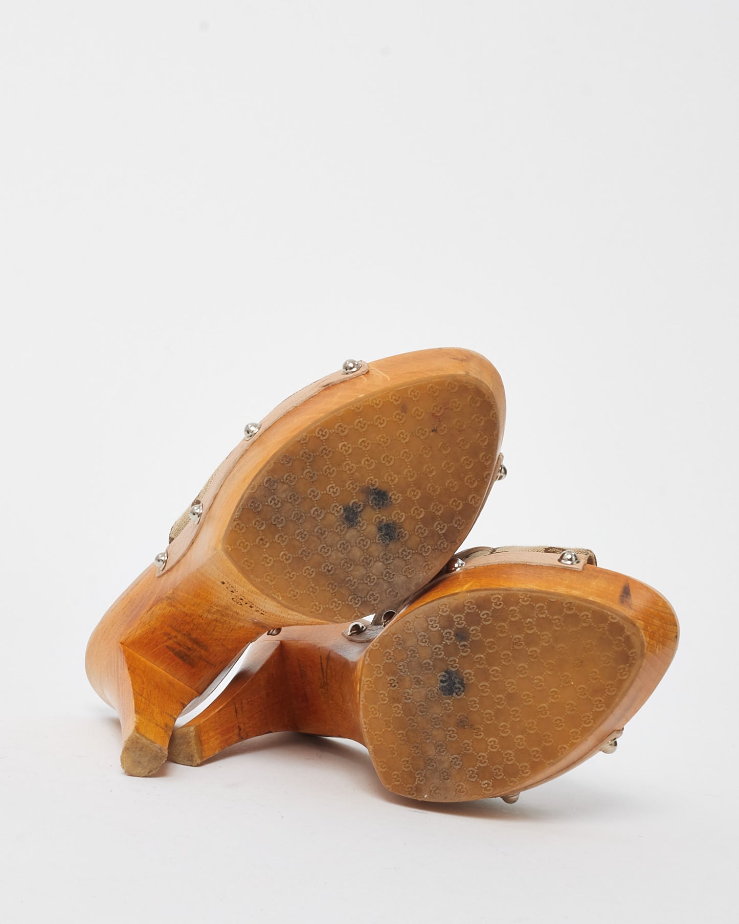 Gucci Beige and Brown Monogram Canvas Horsebit Mule Heels - 36.5