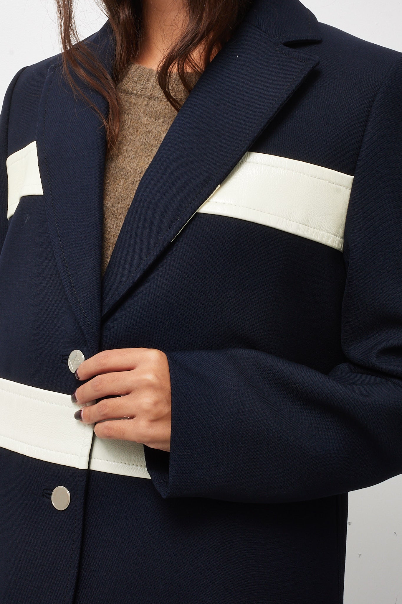 Louis Vuitton Navy and White Stripe Wool F'16 Collection Coat - 42