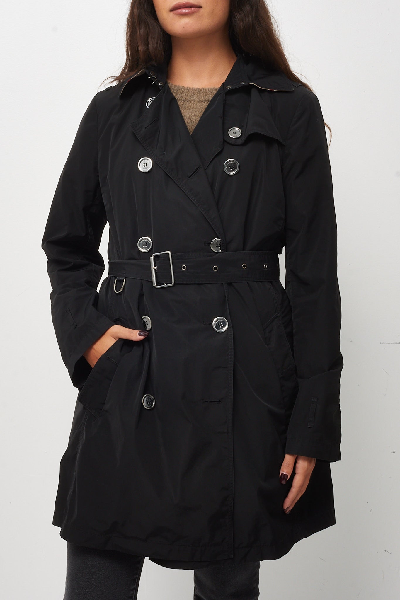 Buy Burberry Brit Black Midi Nylon Trench Coat - 10