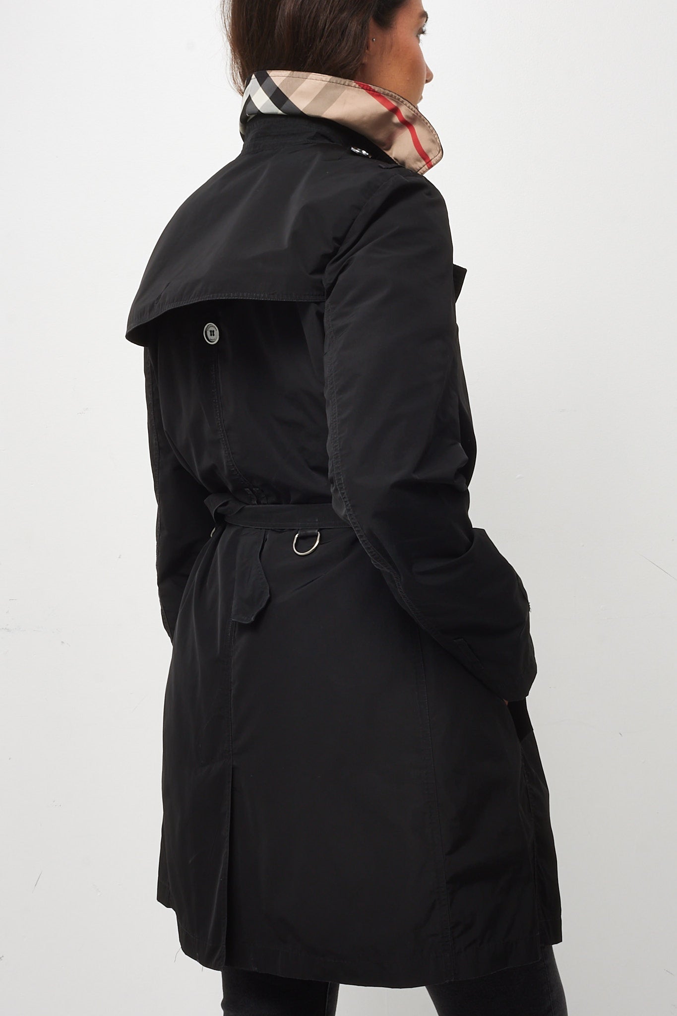 Burberry Brit Black Midi Nylon Trench Coat - 10