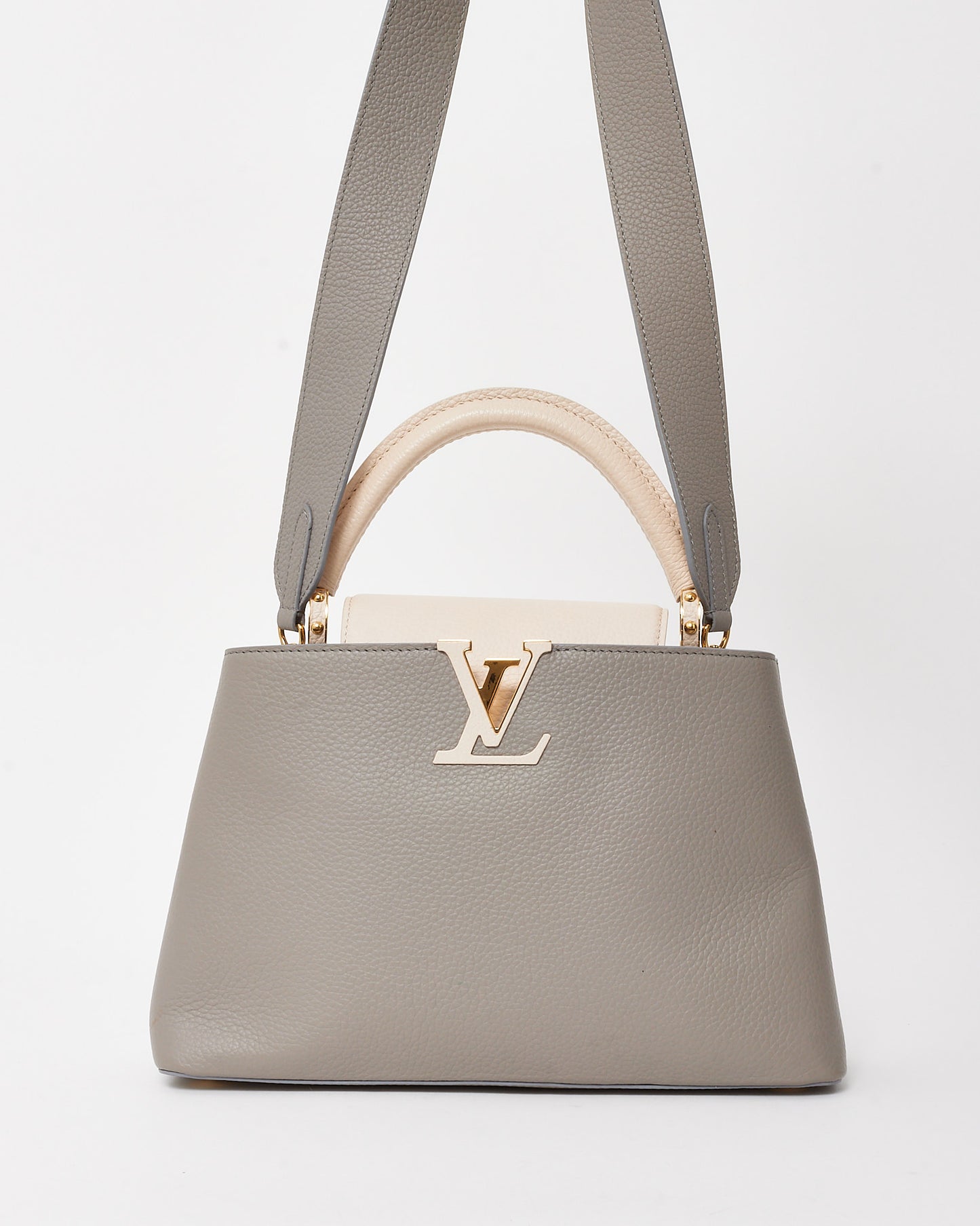 Louis Vuitton Grey with White Taurillon Leather Capucines MM Bag