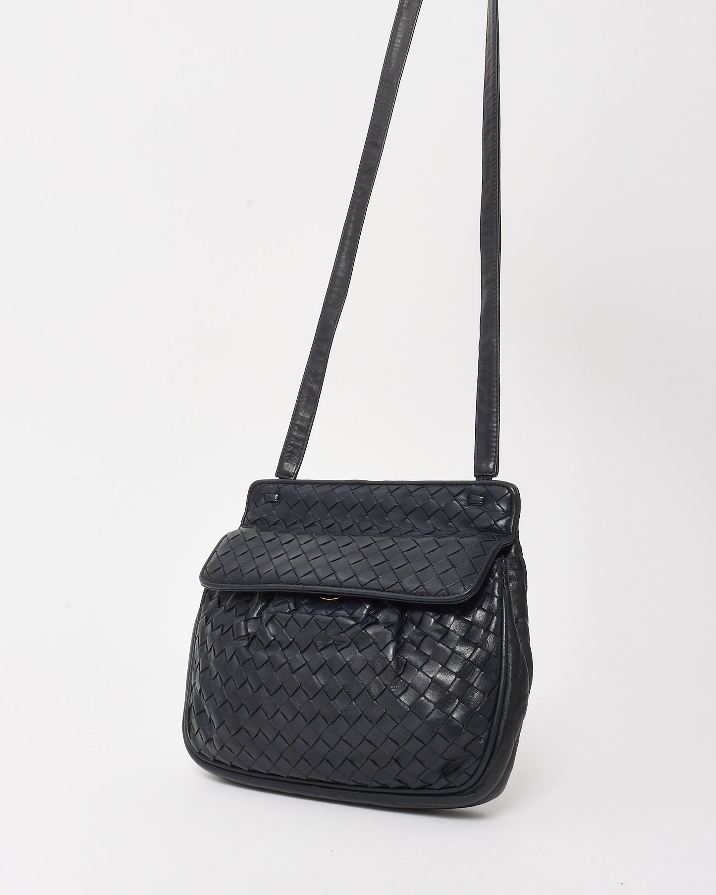 Bottega Veneta Vintage Black Intrecciato Leather Crossbody Bag