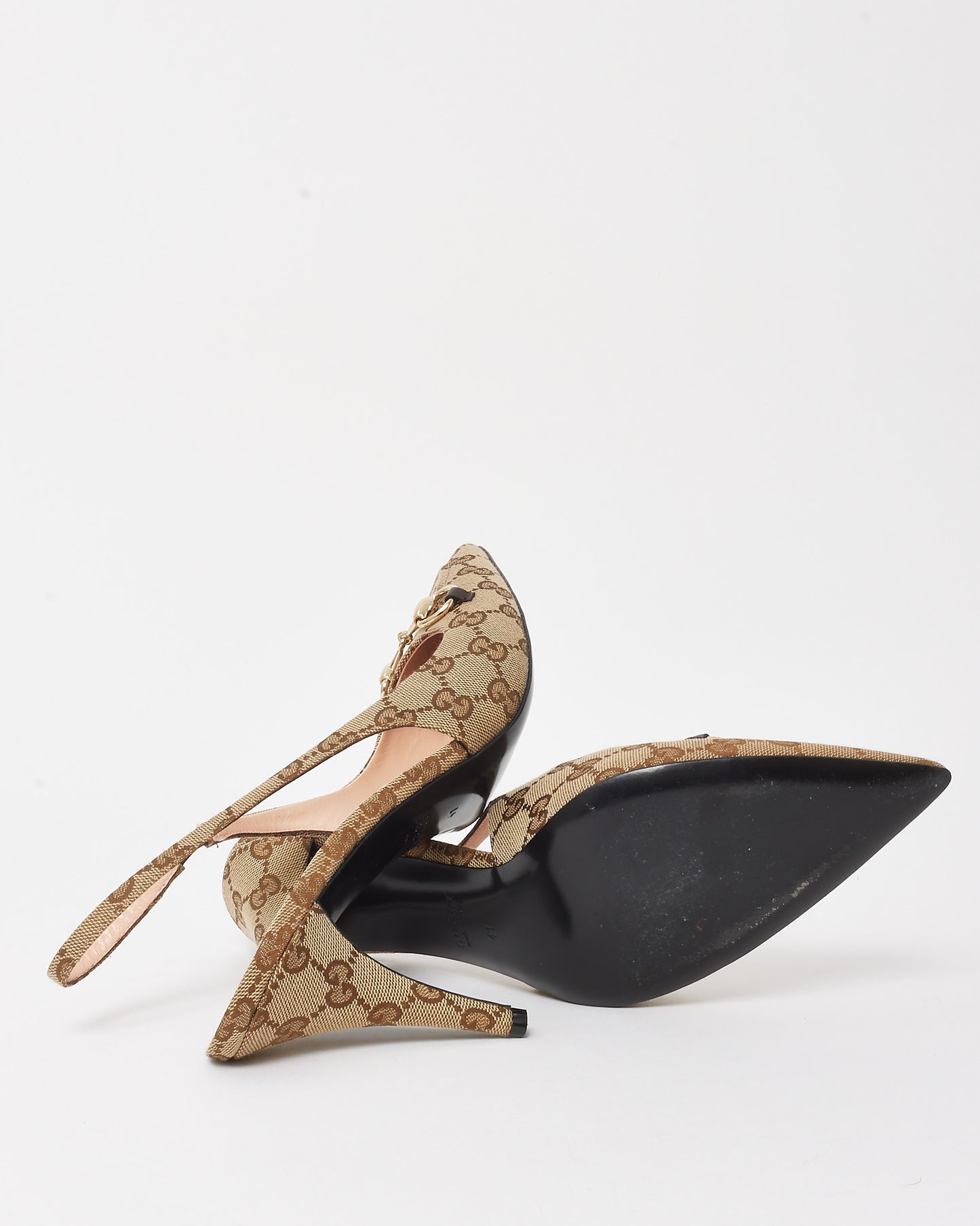 Gucci Beige and Ebony Original GG Canvas Horsebit Slingback Pumps - 41