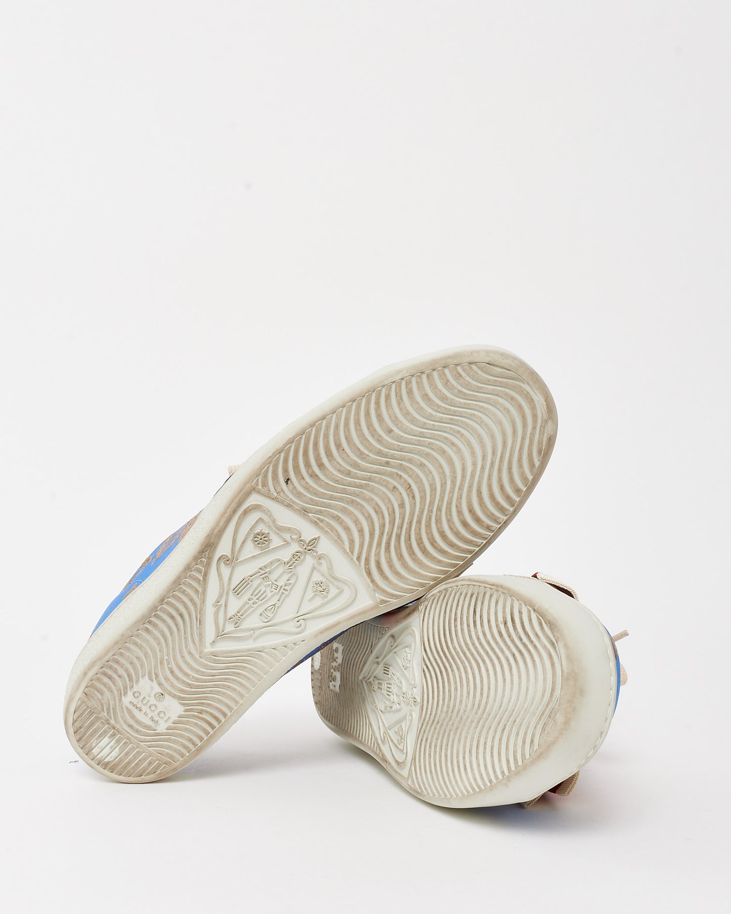 Gucci Blue Leather Gold Leaves Crystal Embellished Bow Sneakers - 37.5