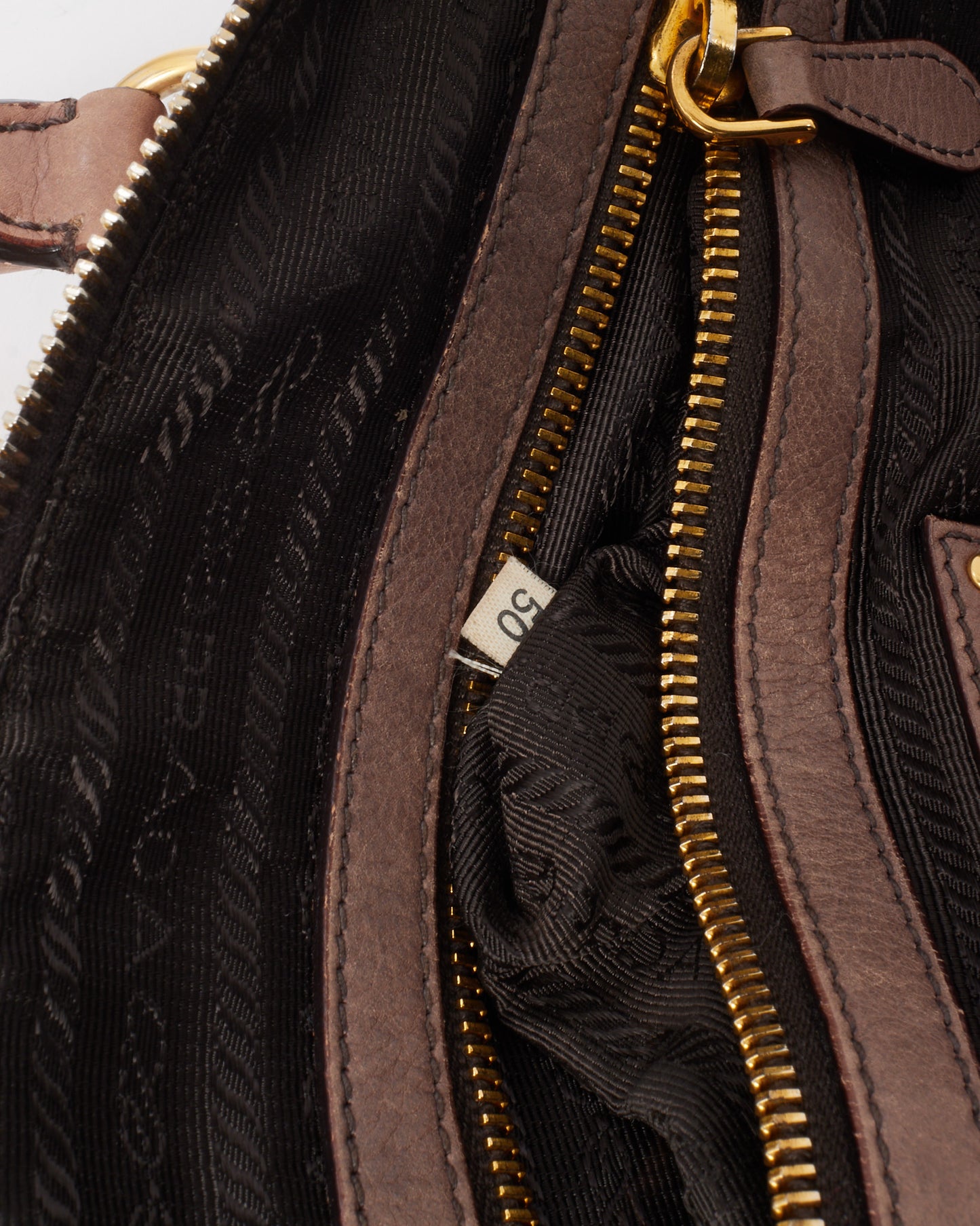 Prada Beige and Dark Blue Ombre Cervo Gold Detail Leather Top Handle Bowling Bag