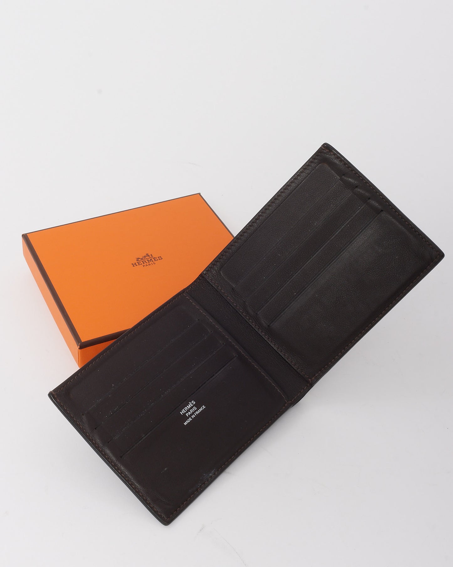 Hermès Brown Swift Leather Citizen Twill Compact Card Holder Wallet