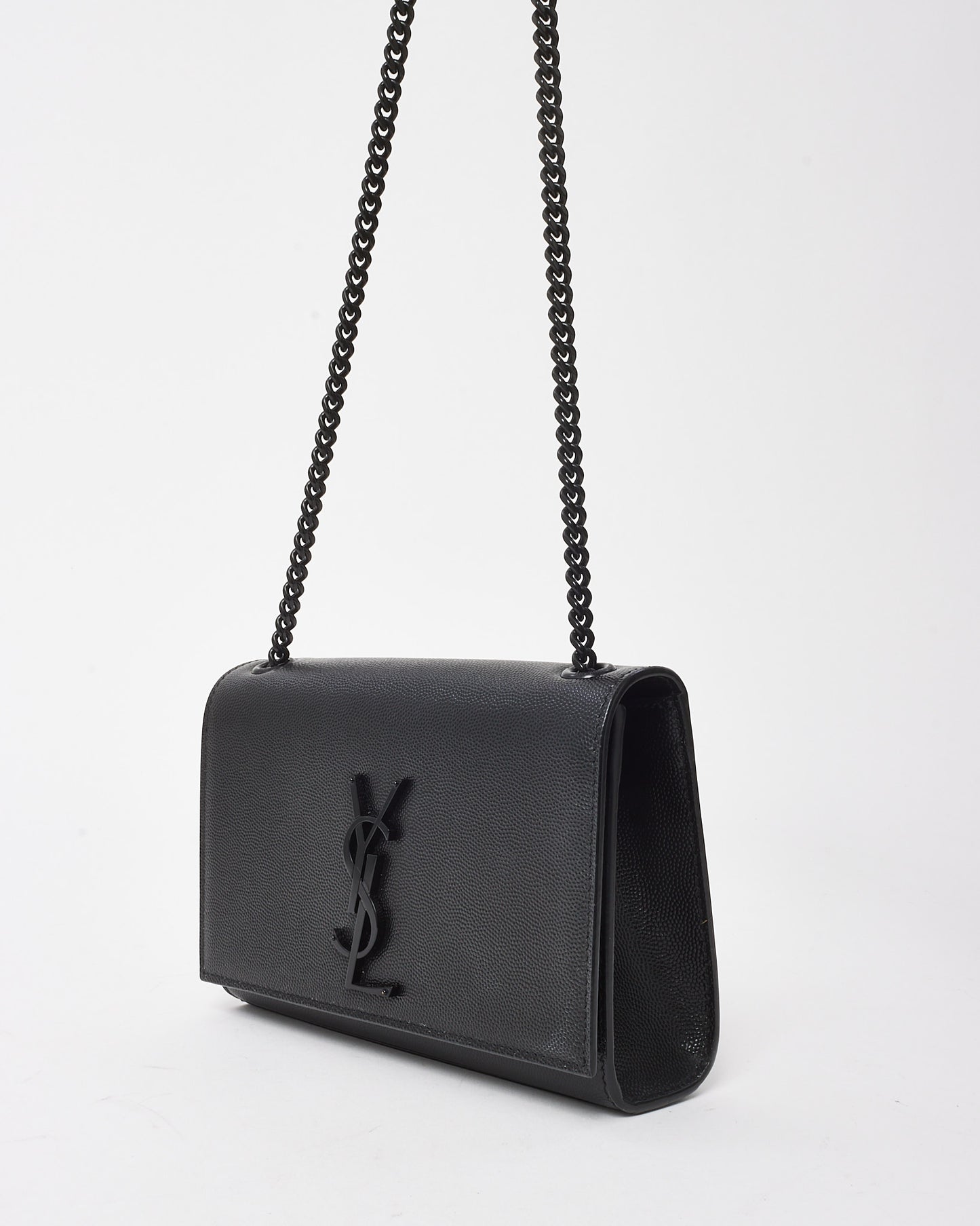 Saint Laurent Black Grain De Poudre Leather Black YSL Logo Small Kate Bag