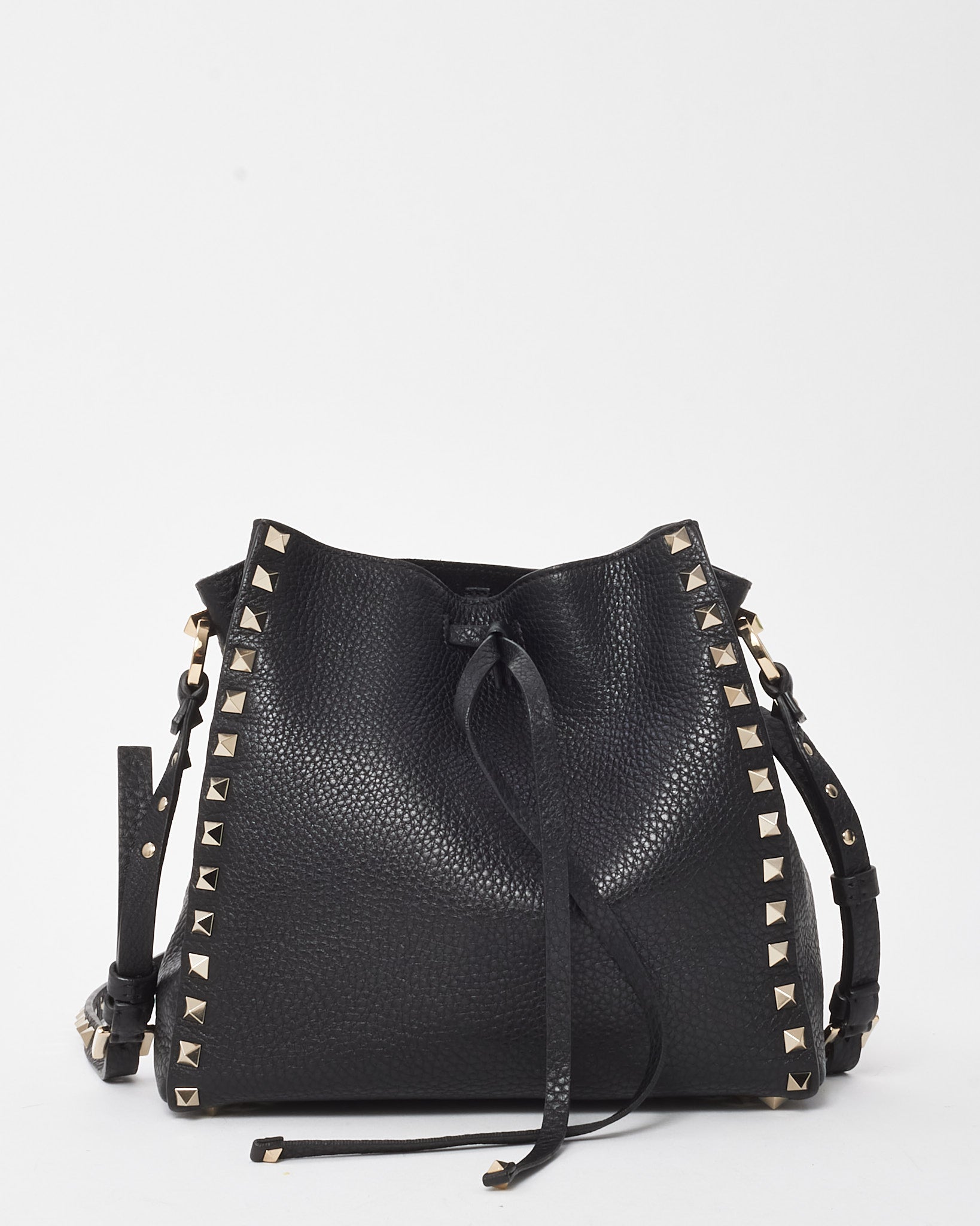 Buy Valentino Black Grained Leather Silver Rockstud Drawstring