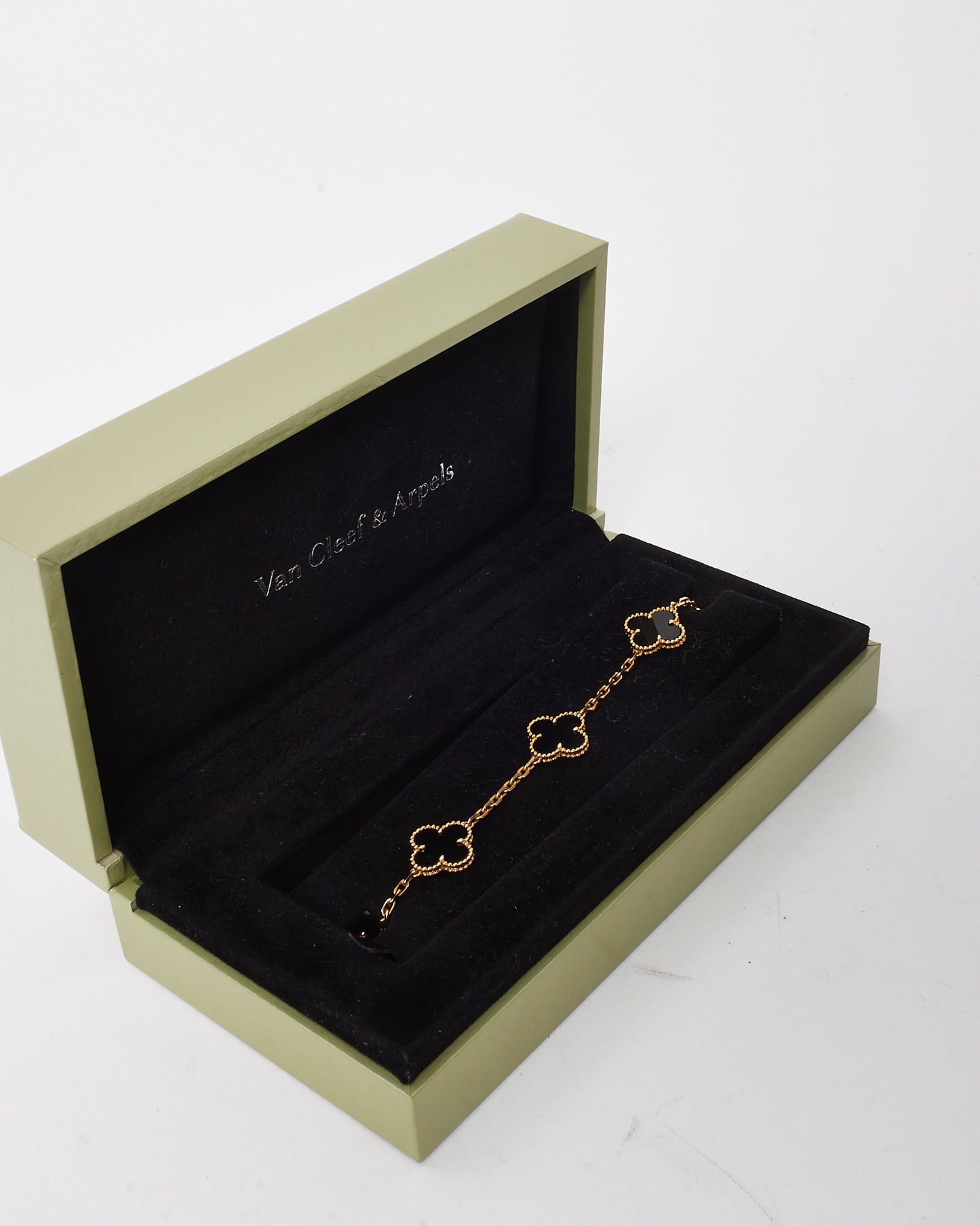 Van Cleef & Arpels 18K Yellow Gold and Black Onyx Vintage Alhambra 5 Motif Bracelet