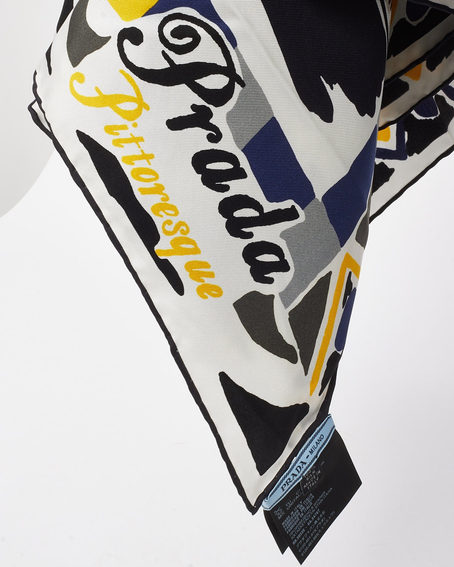 Prada Black/Blue/Yellow Multi Pittoresque New York Printed Silk Scarf