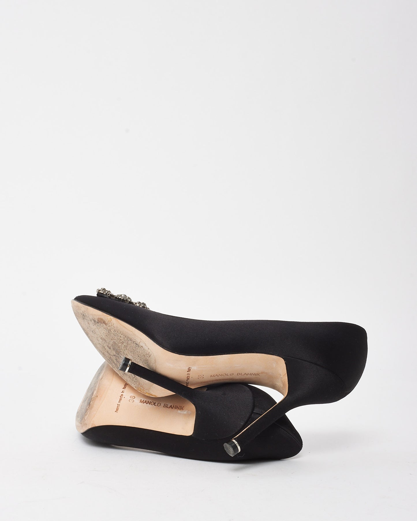 Manolo Blahnik Black Satin Jewel Buckle Hangisi Pumps - 38