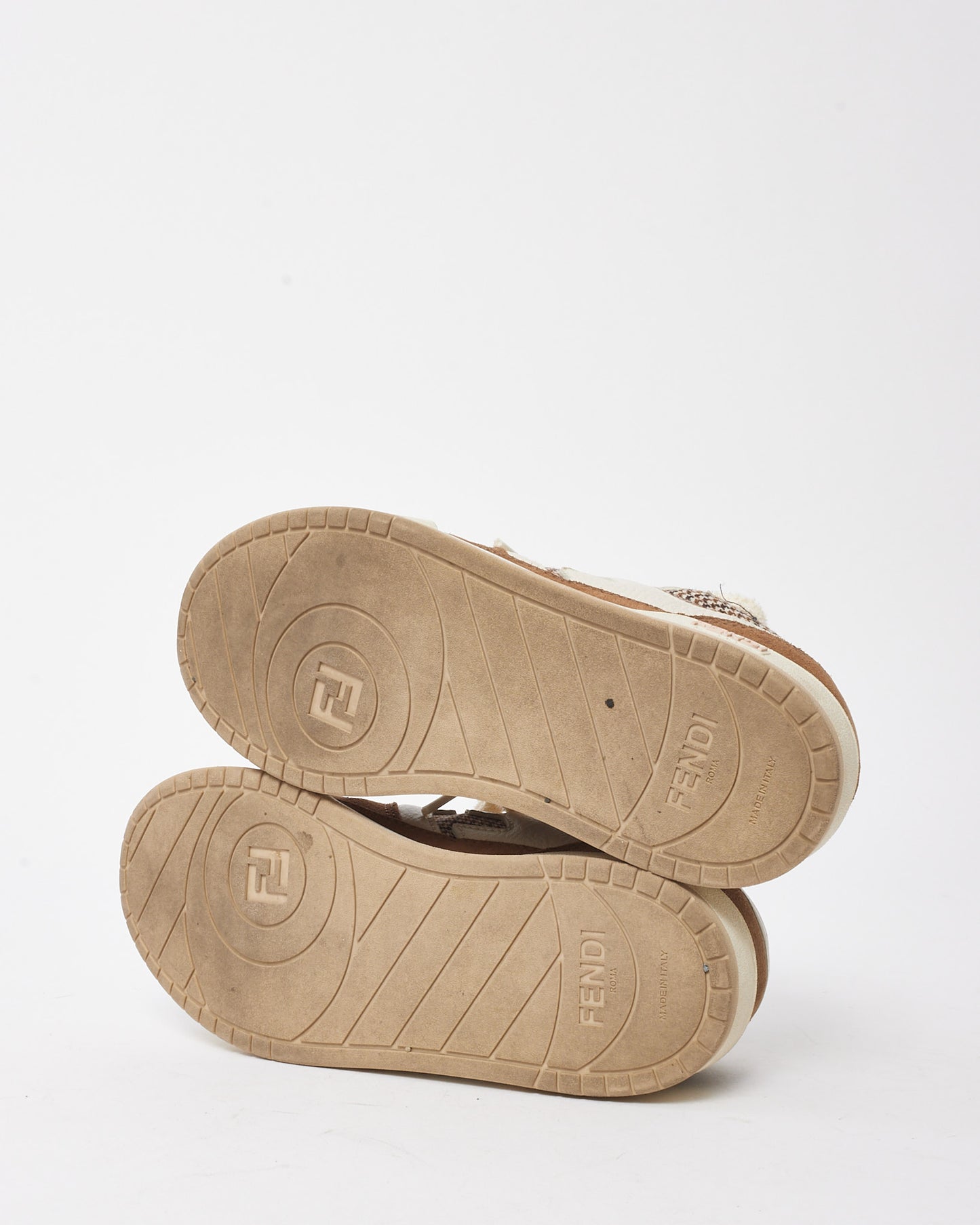 Fendi Cream Leather Brown Suede and Houndstooth Low Top Match Sneakers - 36