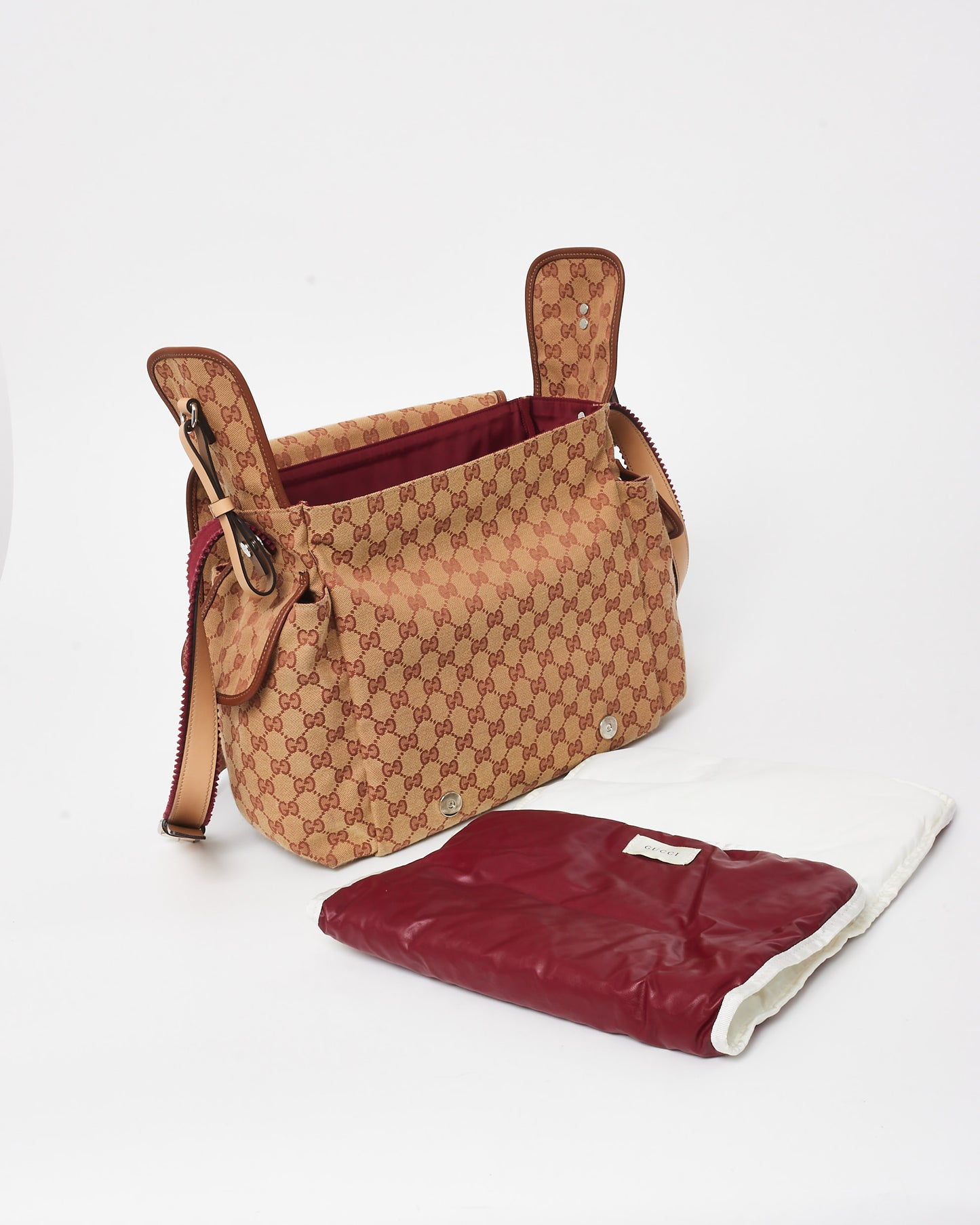 Gucci Brown & Burgundy GG Canvas Diaper Bag