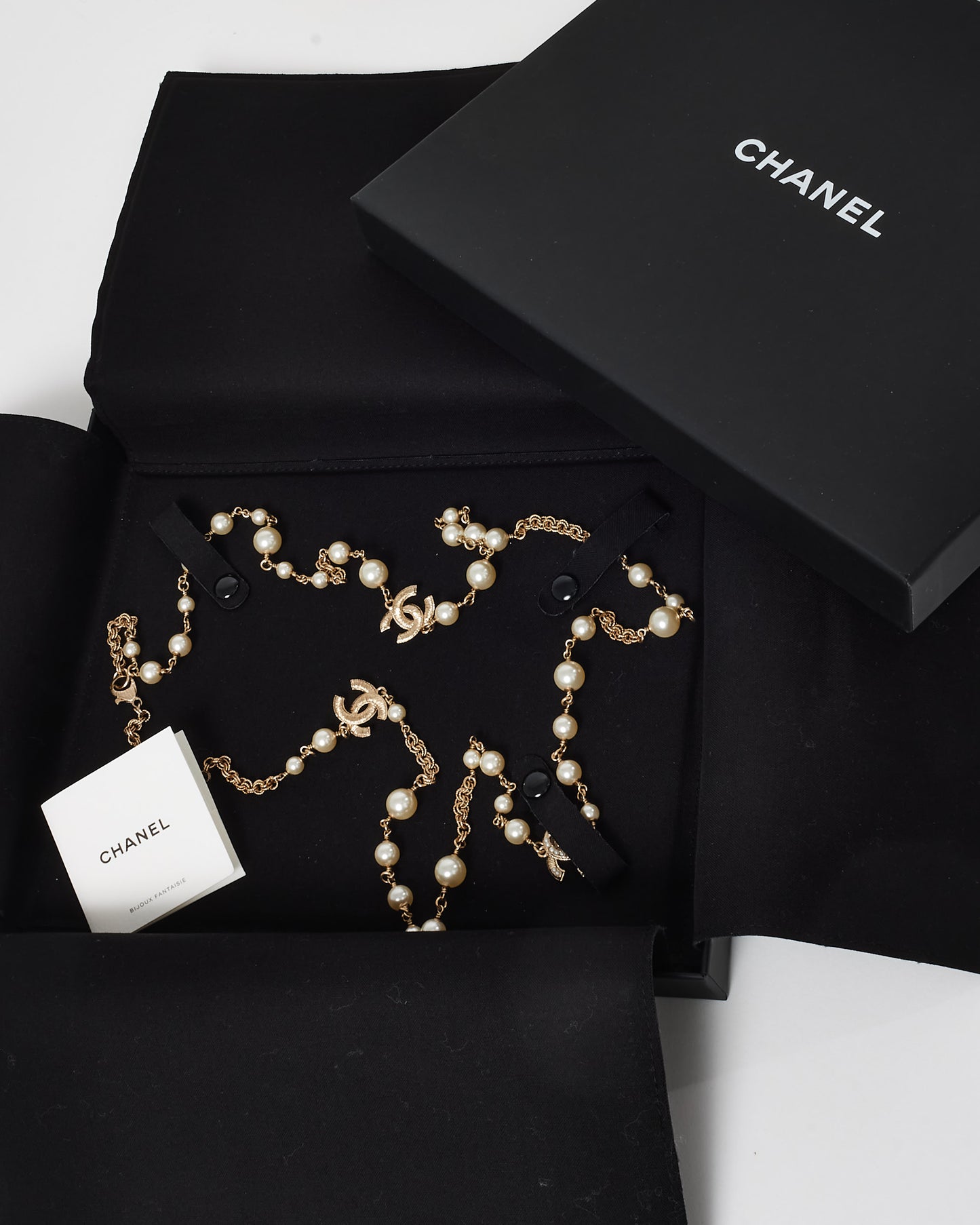 Chanel Pearl & Gold CC Logo Long Necklace