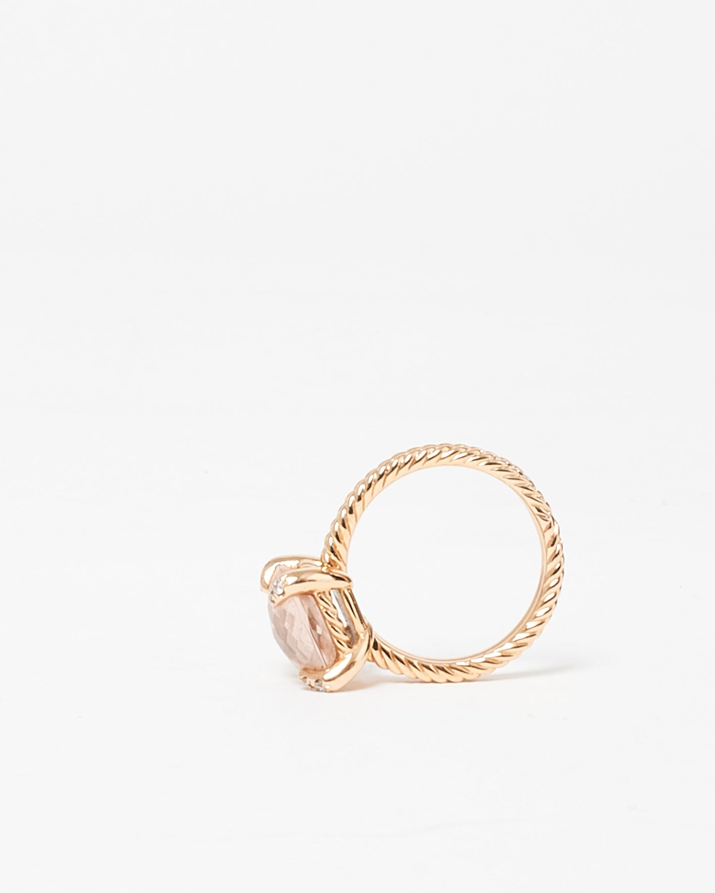 David Yurman 18K Rose Gold W/ Morganite & Diamonds Chatelaine Ring, 11MM - 7