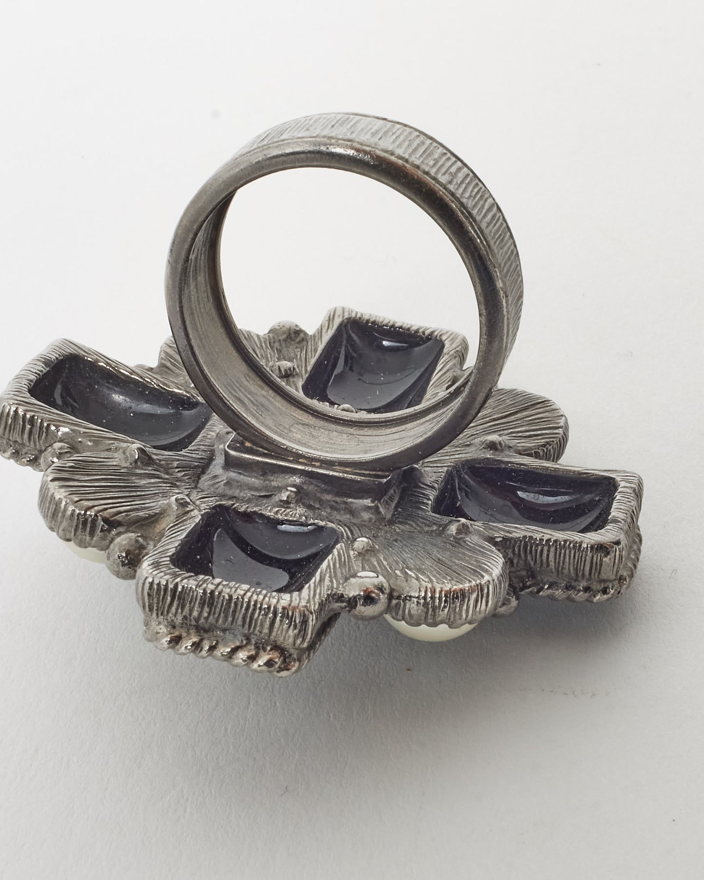 Chanel Black & Silver Pearl Baroque Ring - 7