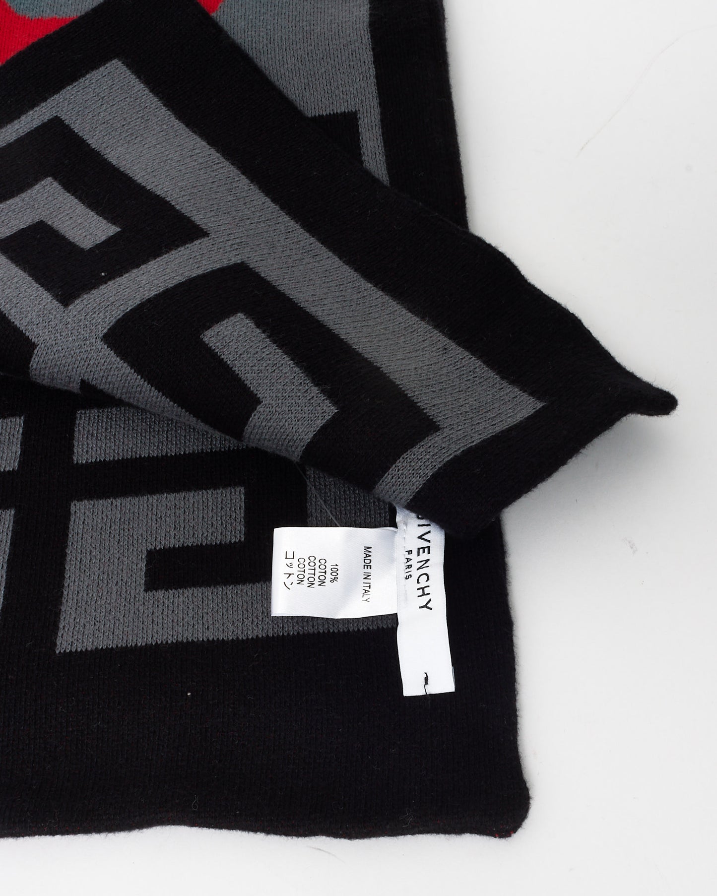 Givenchy Grey, Black & Red Logo Knit Scarf