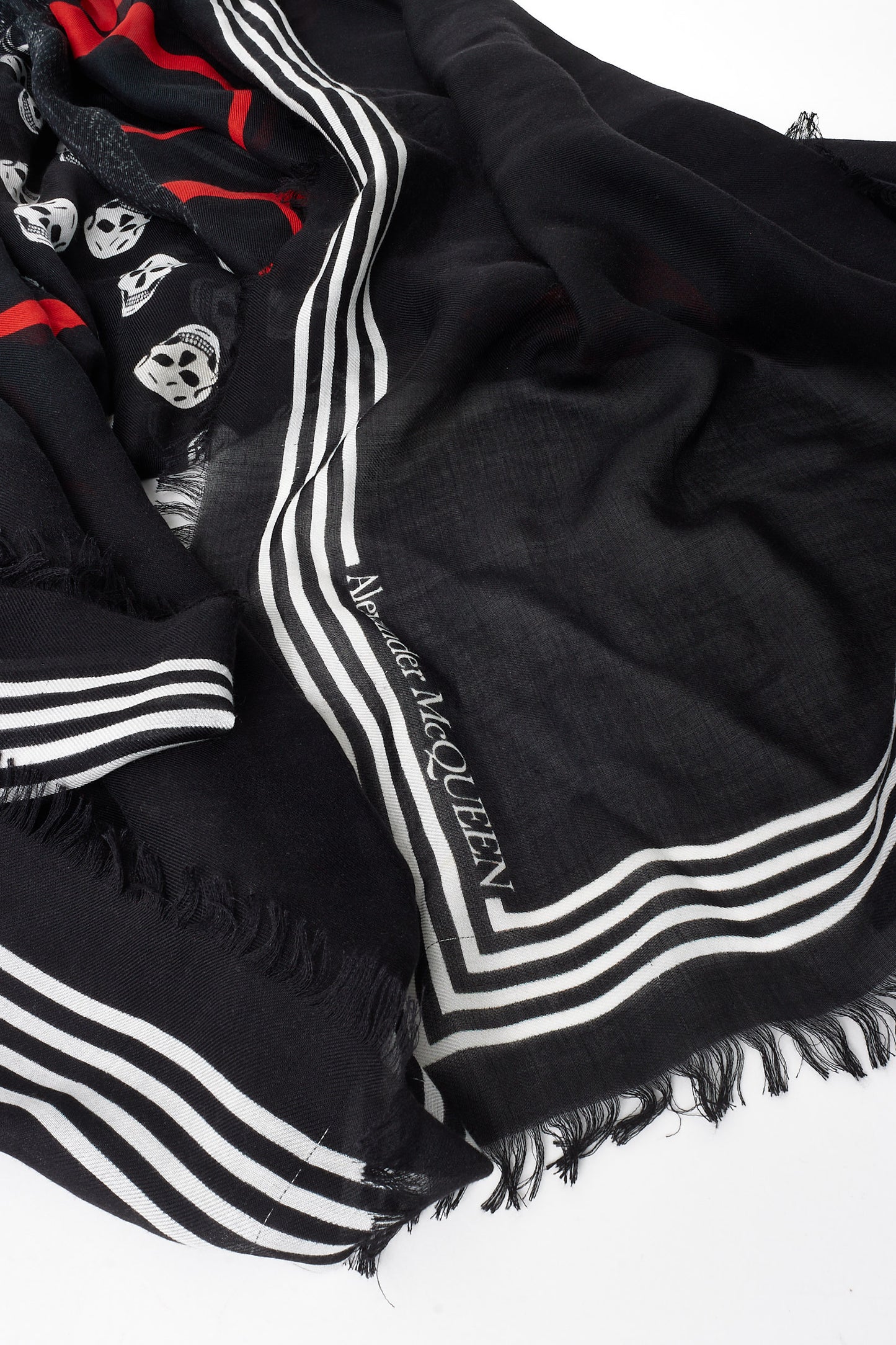 Alexander McQueen Black & White Skull & Zipper Chiffon Shawl Scarf