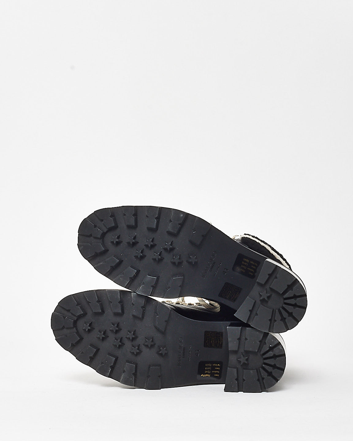 Jimmy Choo Black Leather & Shearling Lace Up Combat Boots - 41