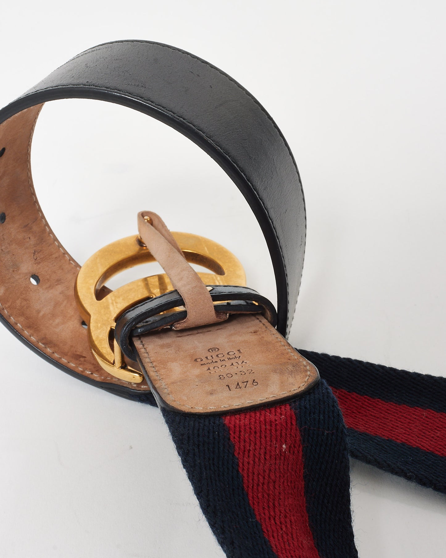 Gucci Blue & Red Web Canvas GG Marmont Belt - 80/32