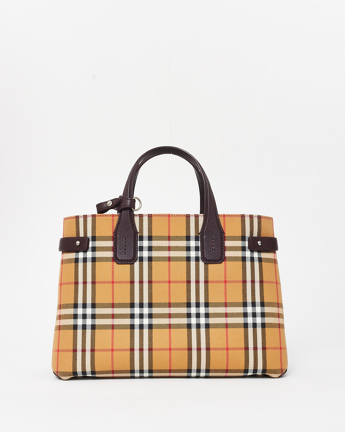 Buy Burberry Vintage Check Canvas Burgundy Leather Banner Tote