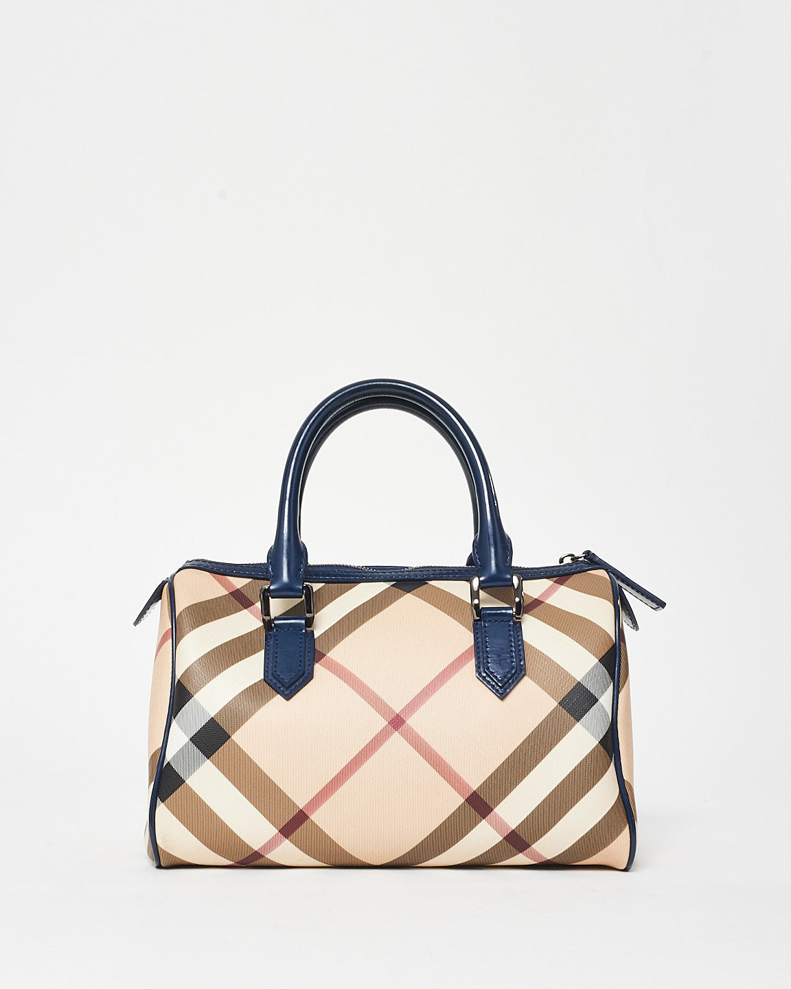 Buy Burberry Coated Canvas Plaid & Navy Boston Bag - Authenticated