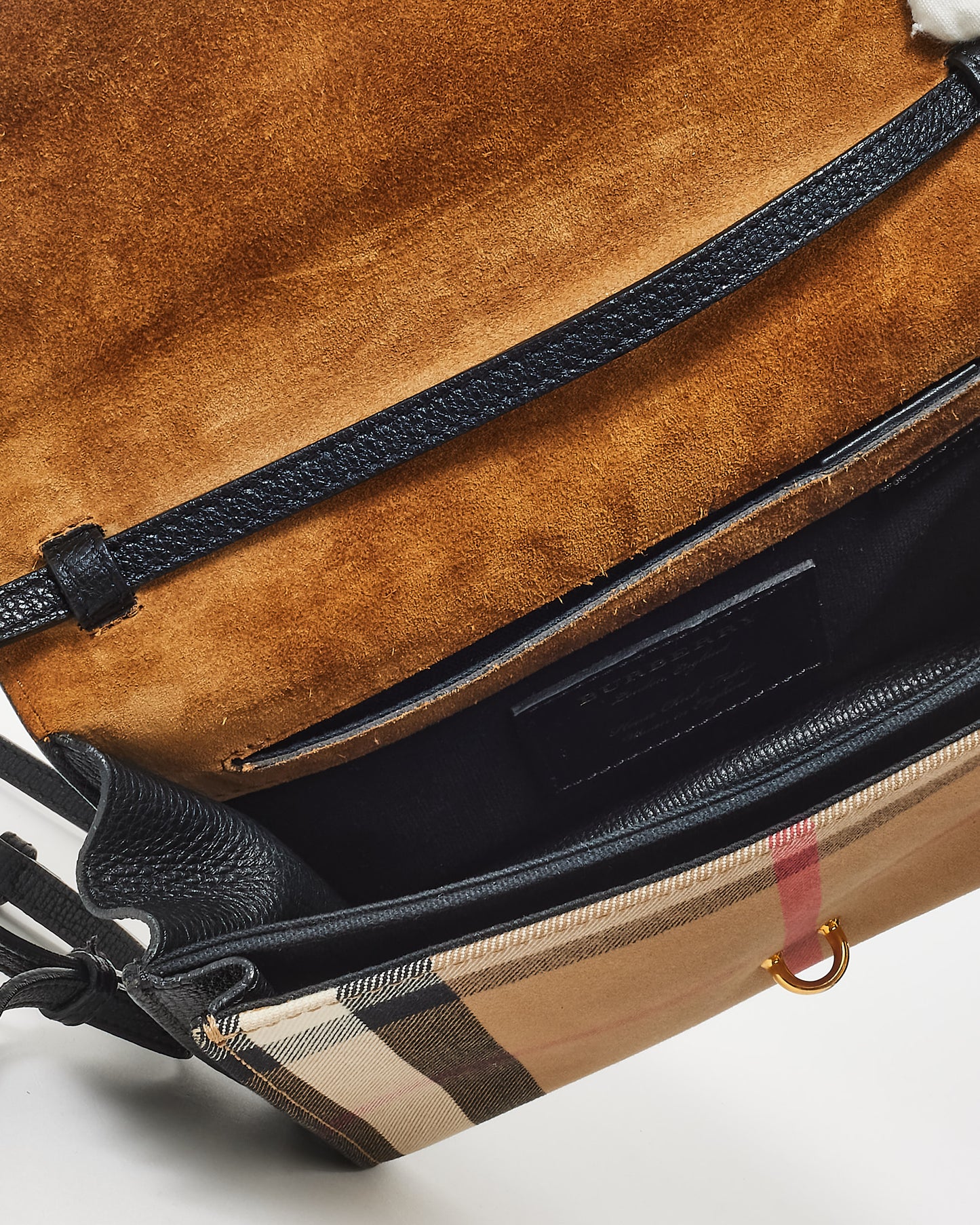 Burberry Beige Housecheck & Black Leather Macken Crossbody Bag