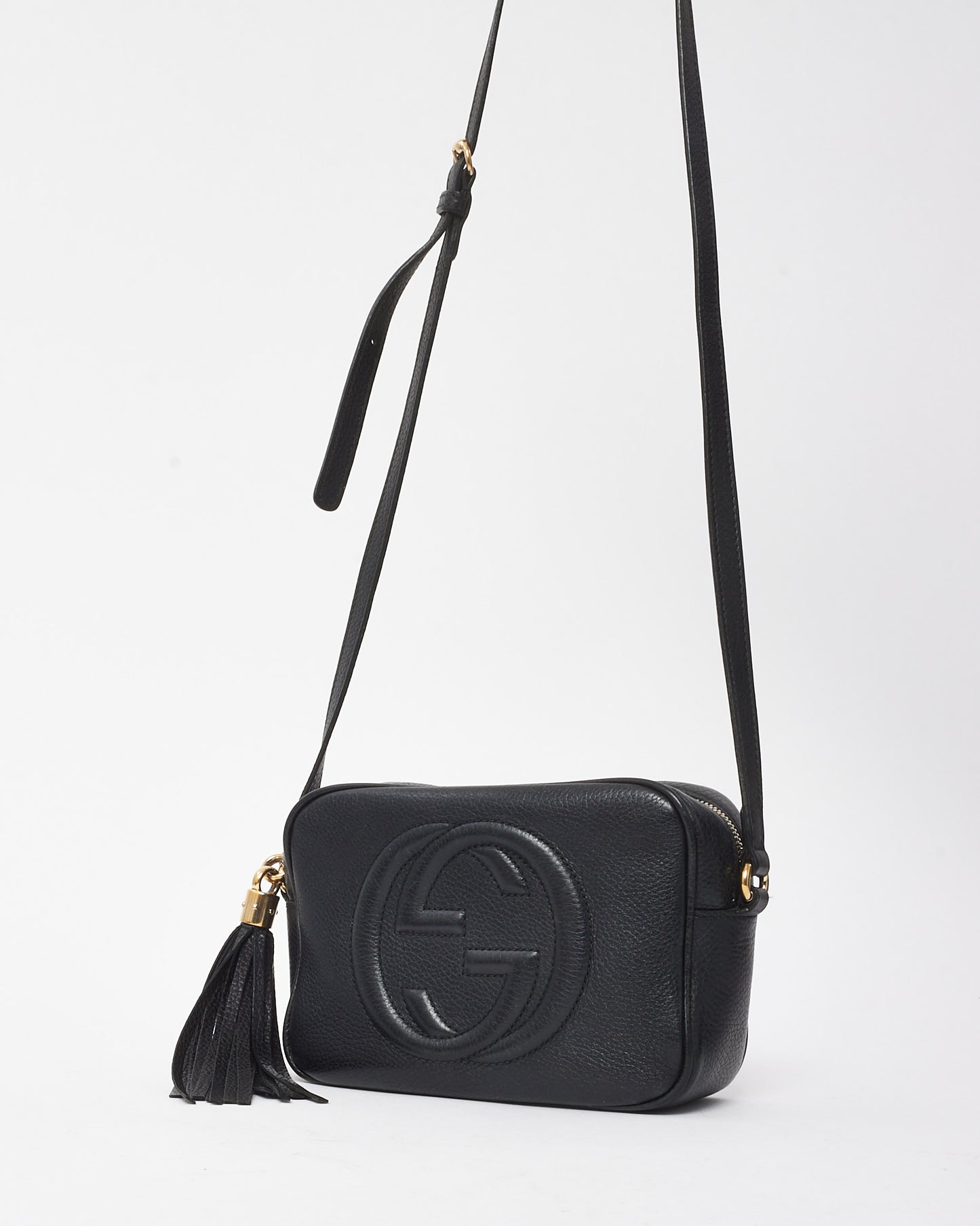 Gucci Black Pebbled Calfskin Leather GG Soho Disco Crossbody Bag