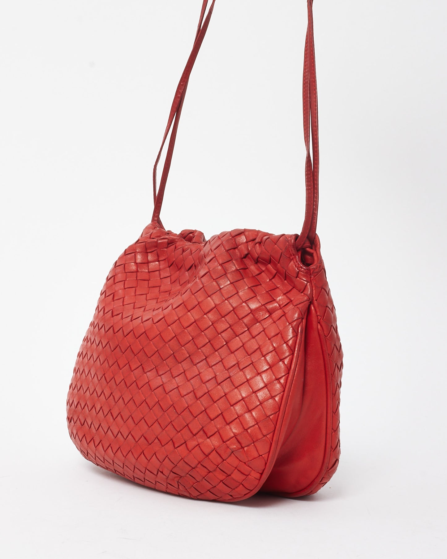 Bottega Veneta Vintage Red Intrecciato Leather Rounded Snap Crossbody Bag