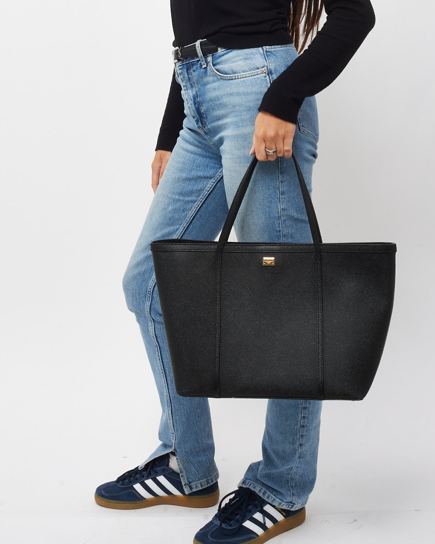 Dolce & Gabbana Black Grained Leather Miss Escape Shopping Tote Bag