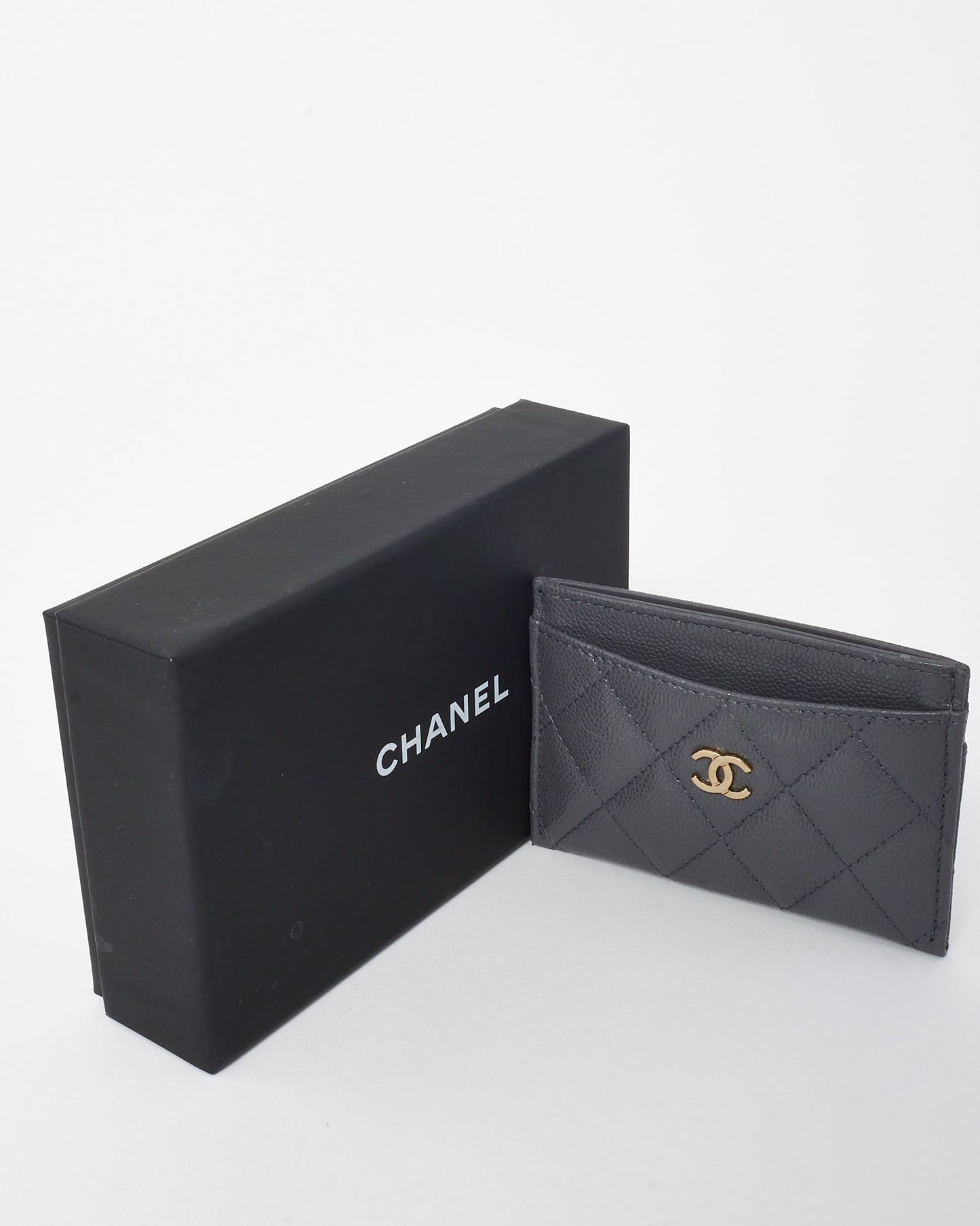 Chanel Grey Caviar Leather GHW CC Logo Card Case