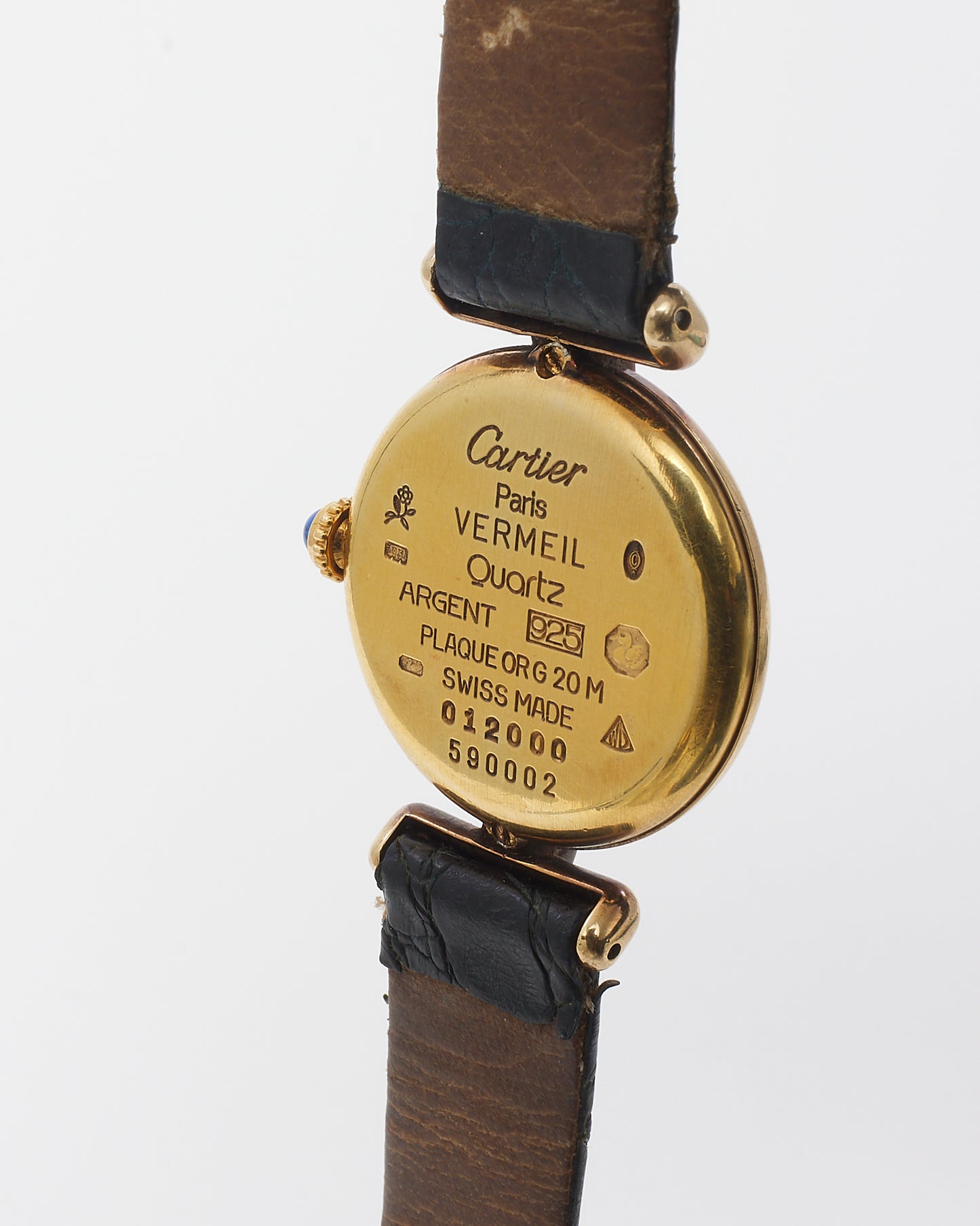 Cartier Vintage Must Gold Vermeil Black Croc Embossed Leather Colisée Watch