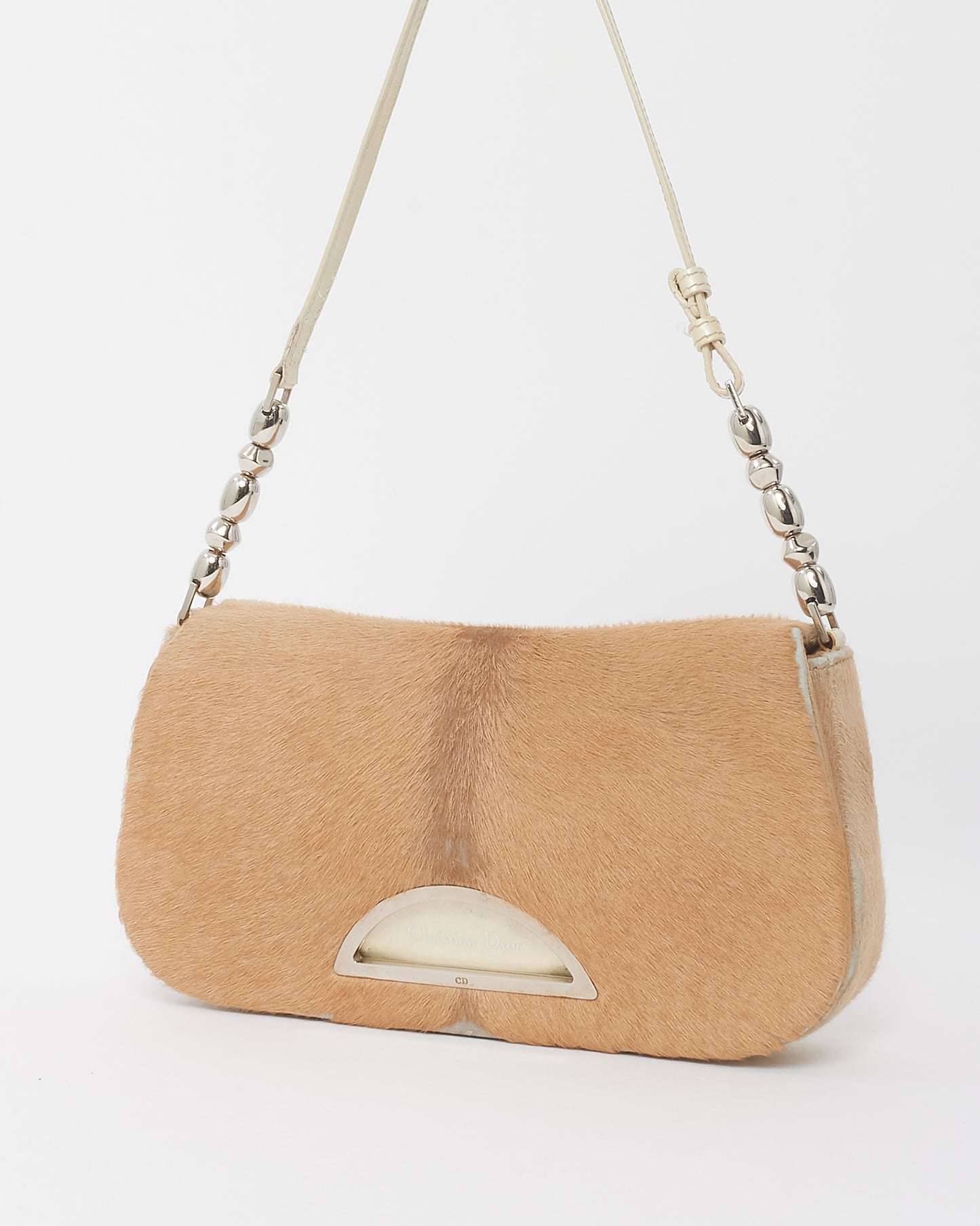 Dior Vintage Cream Pony Hair Fur Malice Chain Shoulder Bag