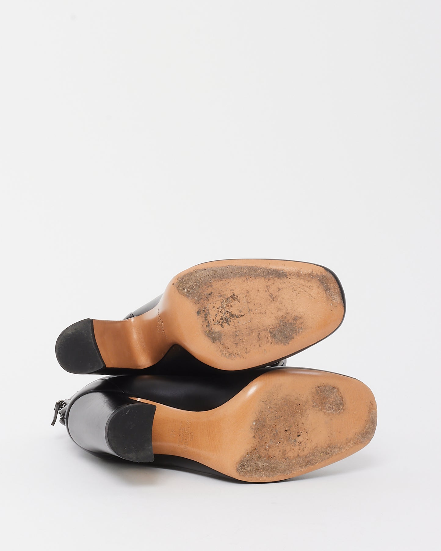 Valentino Black Leather Chain Link Embellished Block Heel Ankle Boots - 40