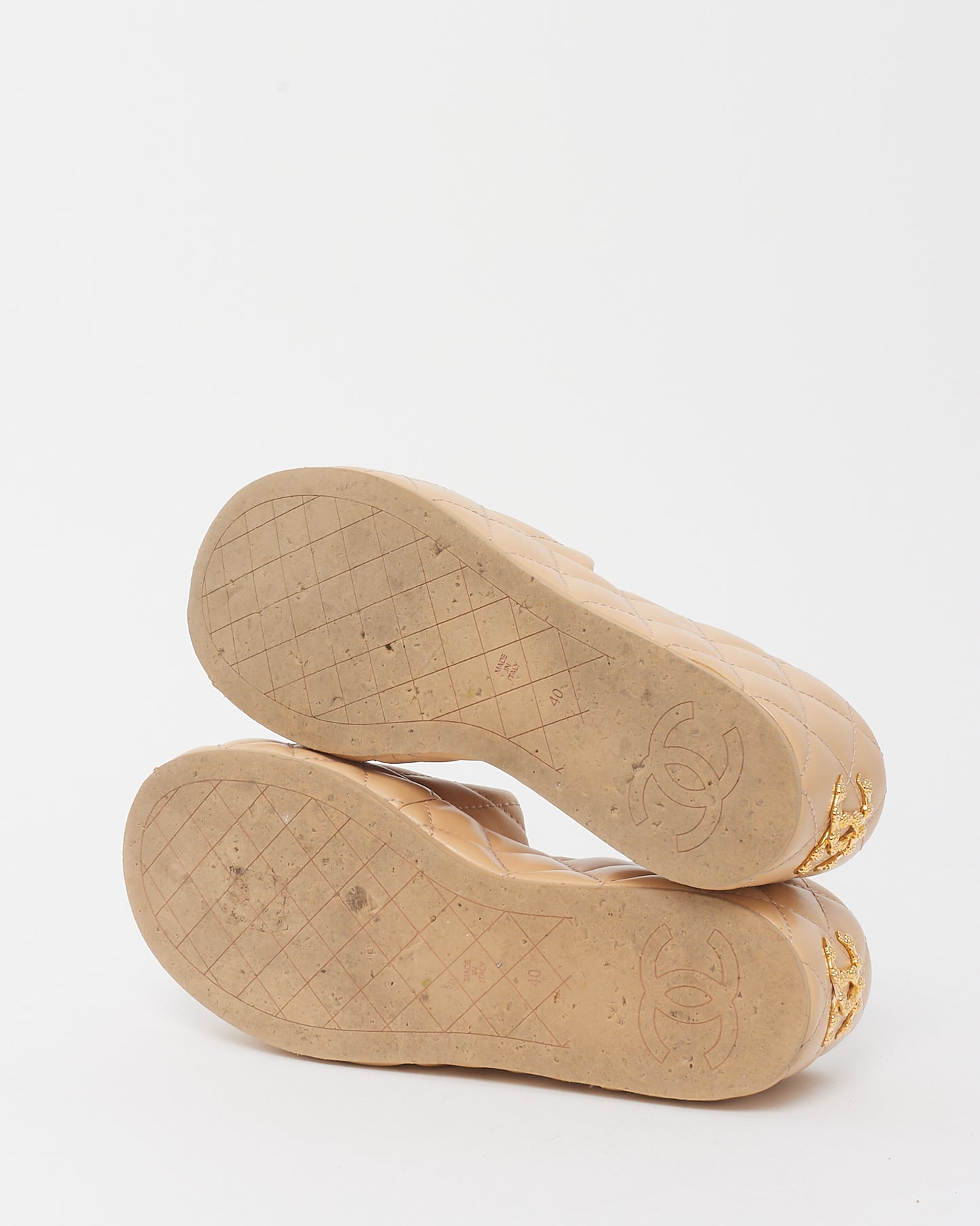 Chanel Beige Quilted Leather Interlocking CC Logo Platform Mule Sandals - 40