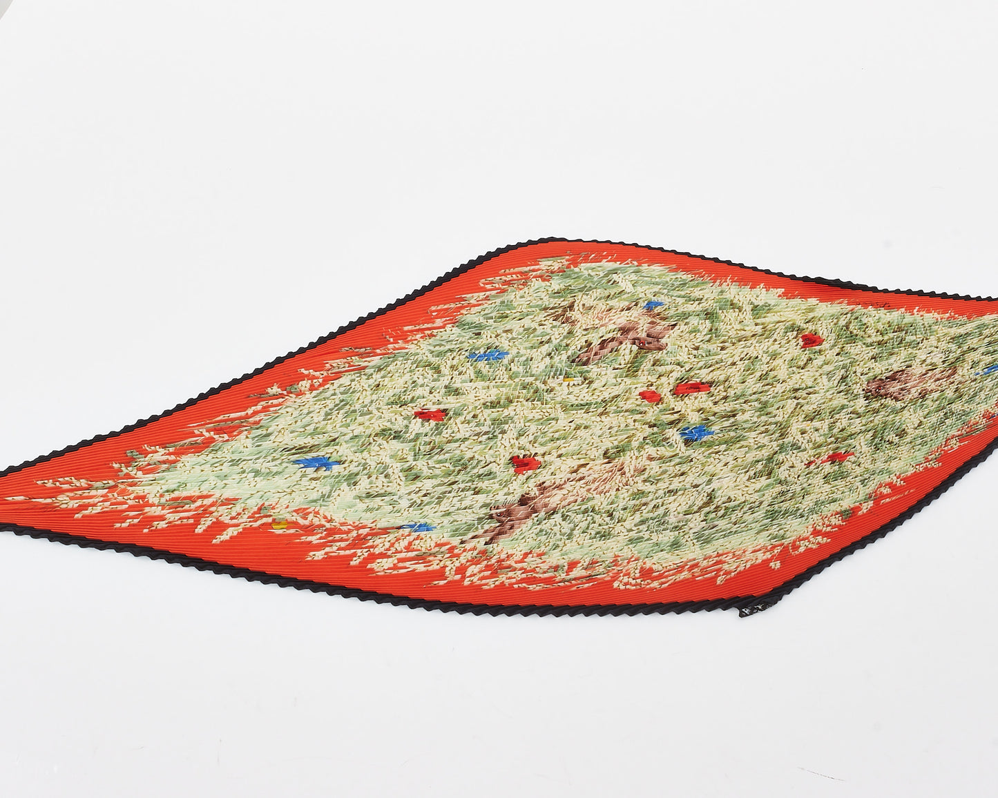 Hermès Orange/Green/Navy Multi Plissé Noel Faubourg Triangular Scarf